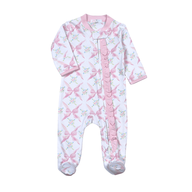 Baby Loren Pink Bows Pima Zipper Footie