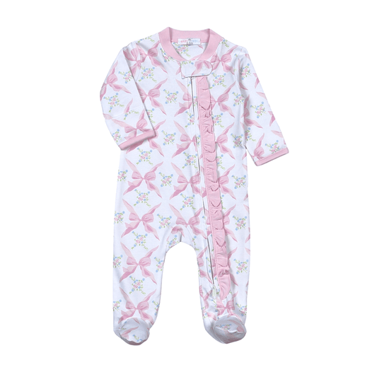 Baby Loren Pink Bows Pima Zipper Footie