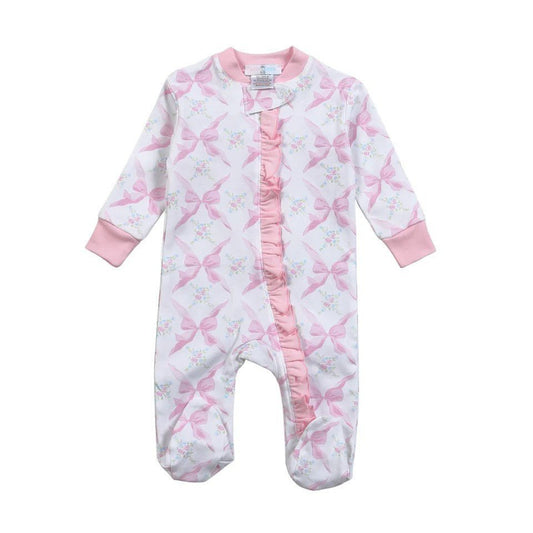 Baby Loren Pink Bows Zipper Footie