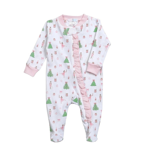 Baby Loren Infant Pink / Newborn Baby Loren the Magic Night Girls Ruffled Zipper Footie