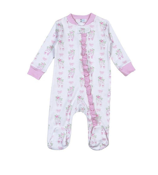 Baby Loren Twinkle Toes Pima Ruffle Zipper Footie