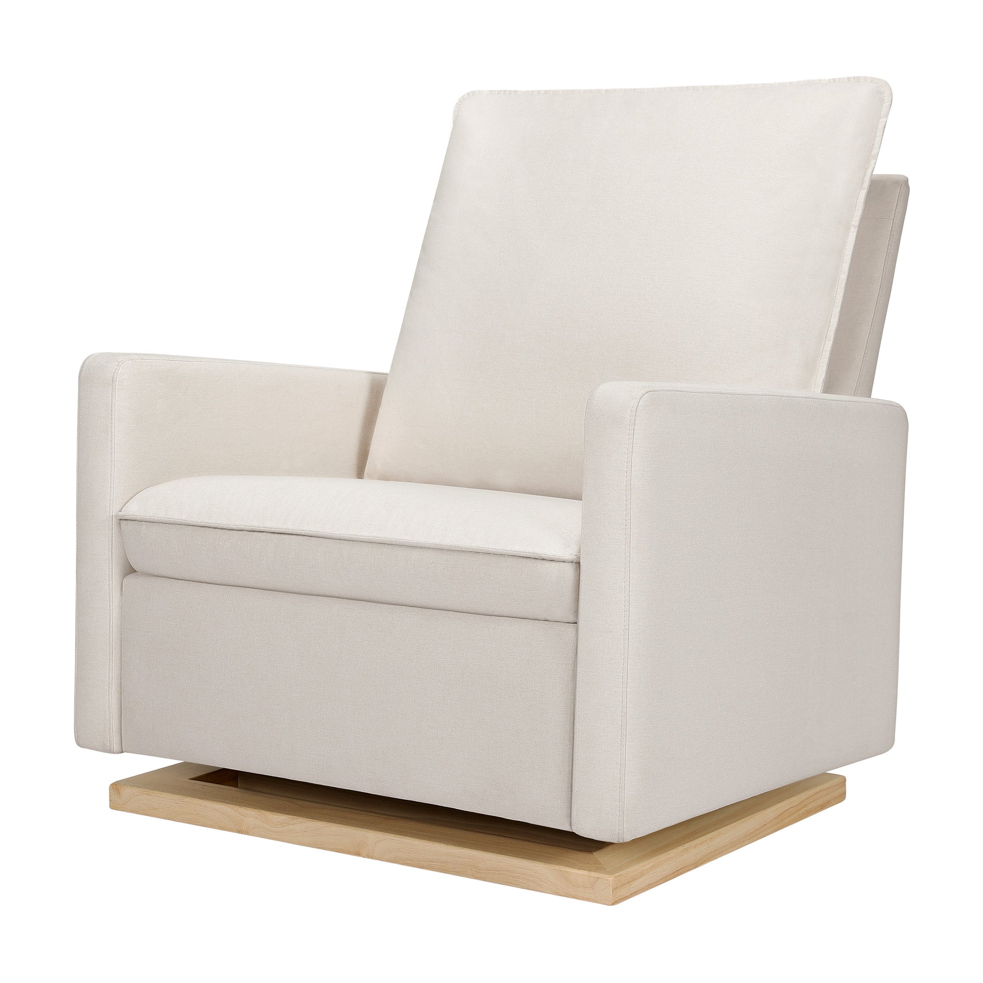 Babyletto Gliders & Rockers Performance Beach Eco-Weave with Light Wood Base Babyletto Cali Pillowback Chair and a Half Glider in Eco-Performance Fabric | Water Repellent & Stain Resistant