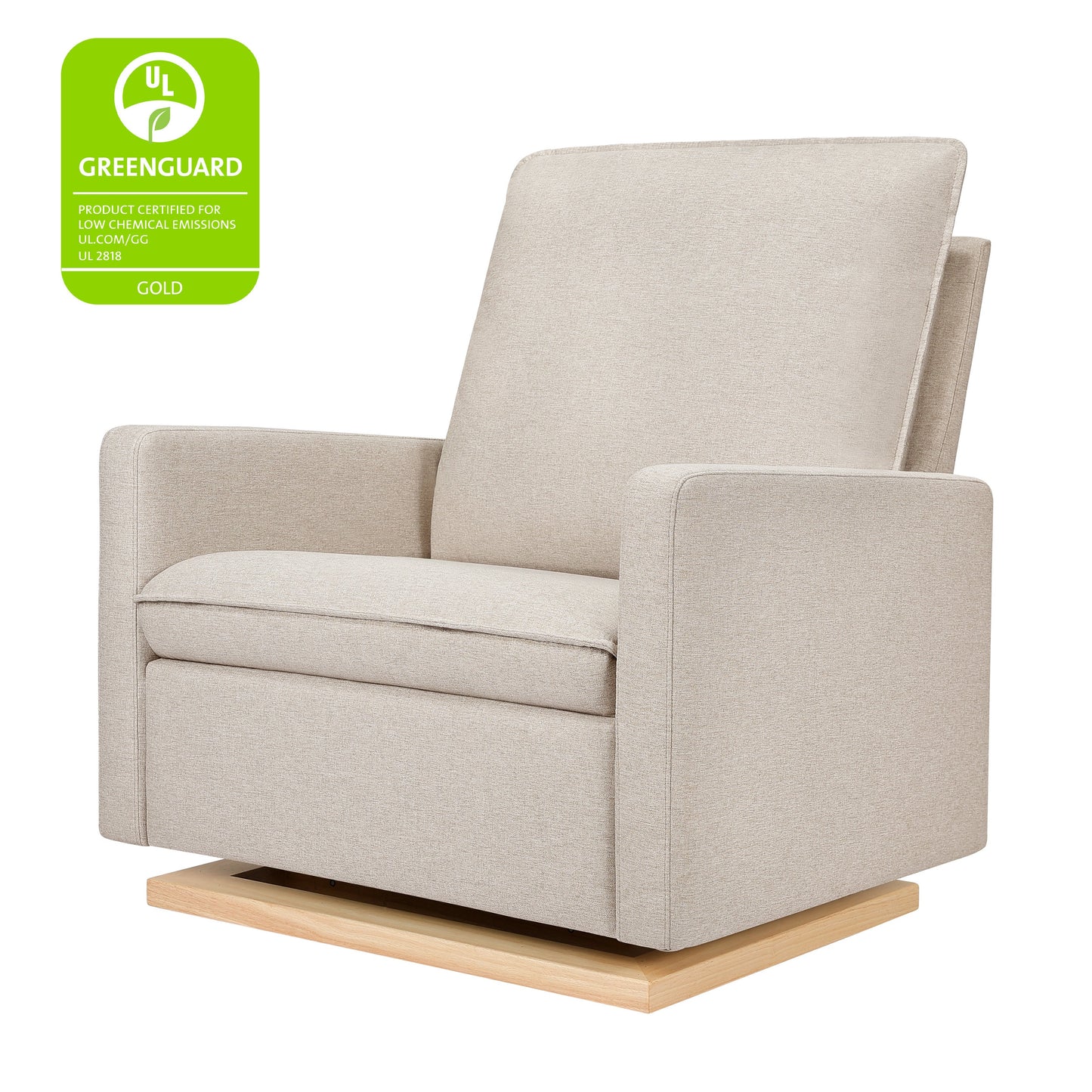 Babyletto Gliders & Rockers Performance Beach Eco-Weave with Light Wood Base Babyletto Cali Pillowback Chair and a Half Glider in Eco-Performance Fabric | Water Repellent & Stain Resistant