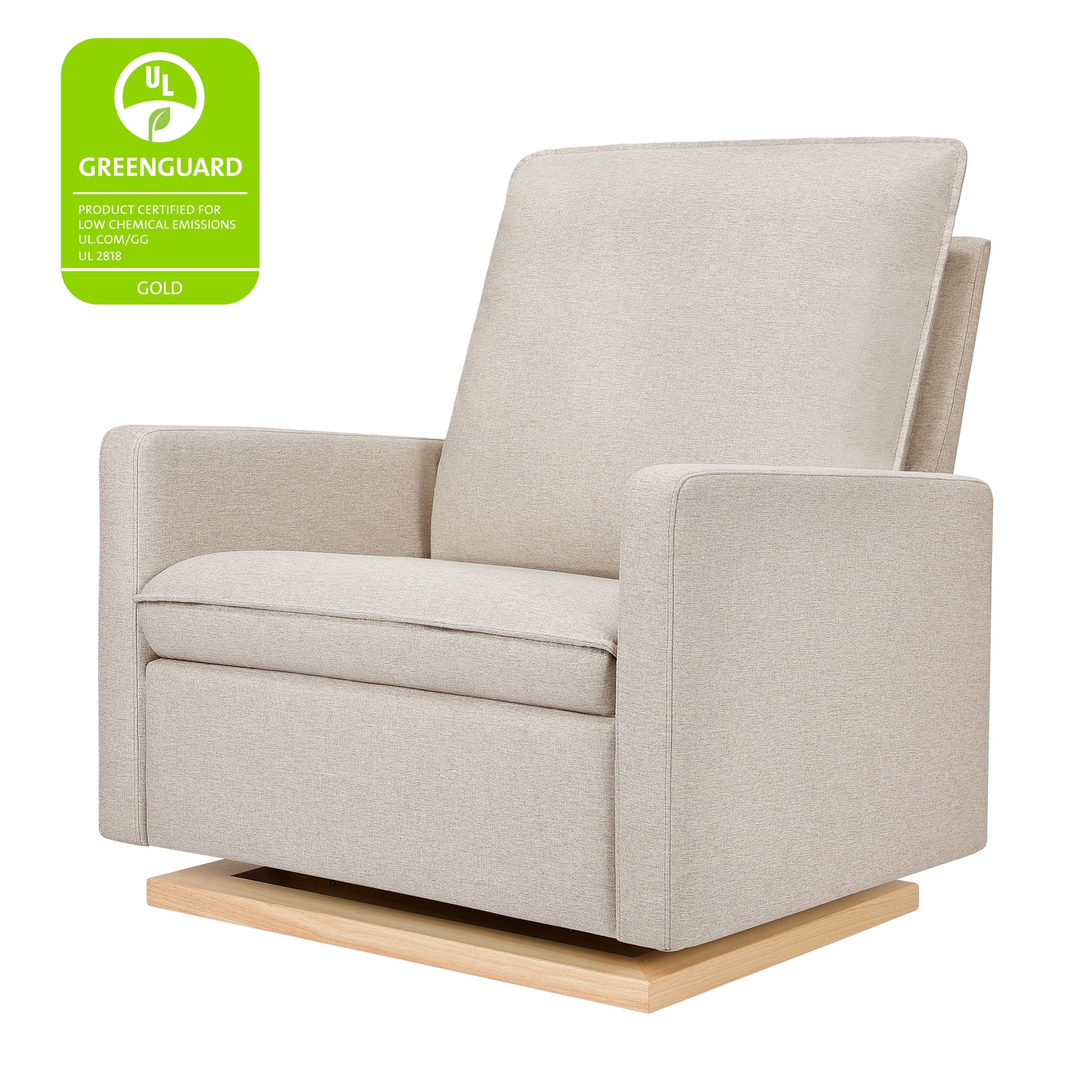 Babyletto Gliders & Rockers Performance Beach Eco-Weave with Light Wood Base Babyletto Cali Pillowback Chair and a Half Glider in Eco-Performance Fabric | Water Repellent & Stain Resistant