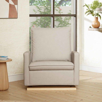 Babyletto Gliders & Rockers Performance Beach Eco-Weave with Light Wood Base Babyletto Cali Pillowback Chair and a Half Glider in Eco-Performance Fabric | Water Repellent & Stain Resistant