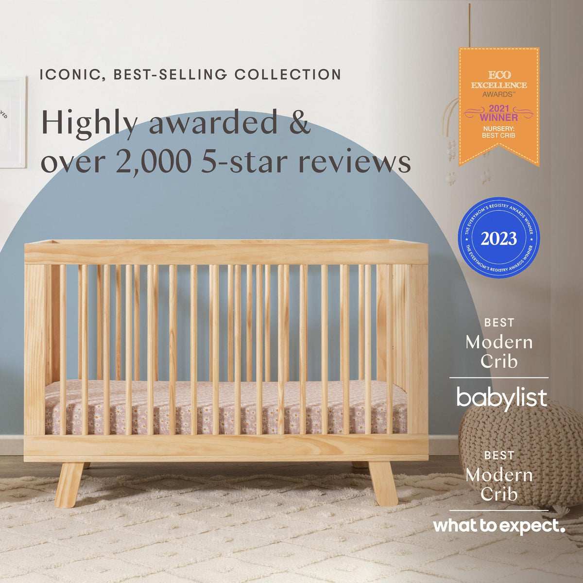 BabylettoBabyletto Hudson 3-in-1 Convertible Crib with Toddler Bed Conversion KitBabysupermarket