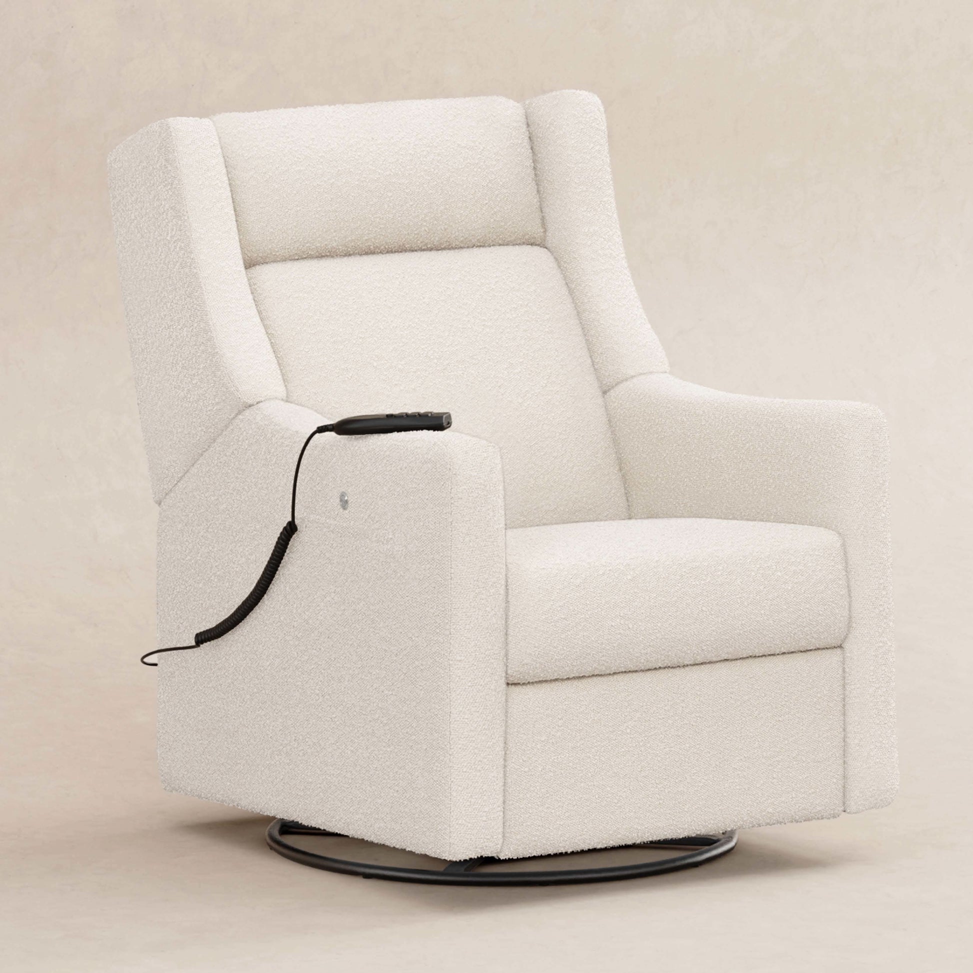 Babyletto Gliders & Rockers Performance Ivory Boucle Babyletto Kiwi Deluxe Power Recliner & Swivel Glider with Heat and Massage