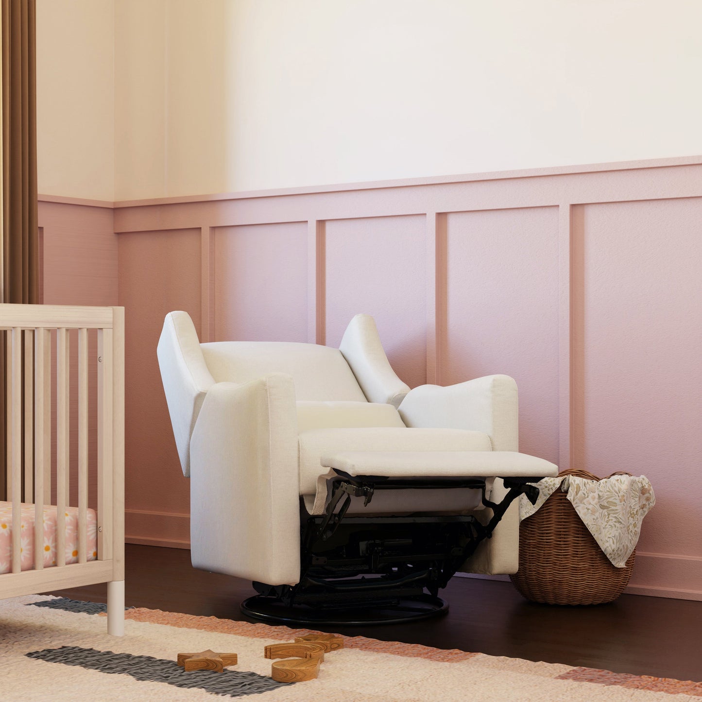 Babyletto Glider Performance Cream Eco-Weave Babyletto Kiwi Electronic Recliner and Swivel Glider with USB port