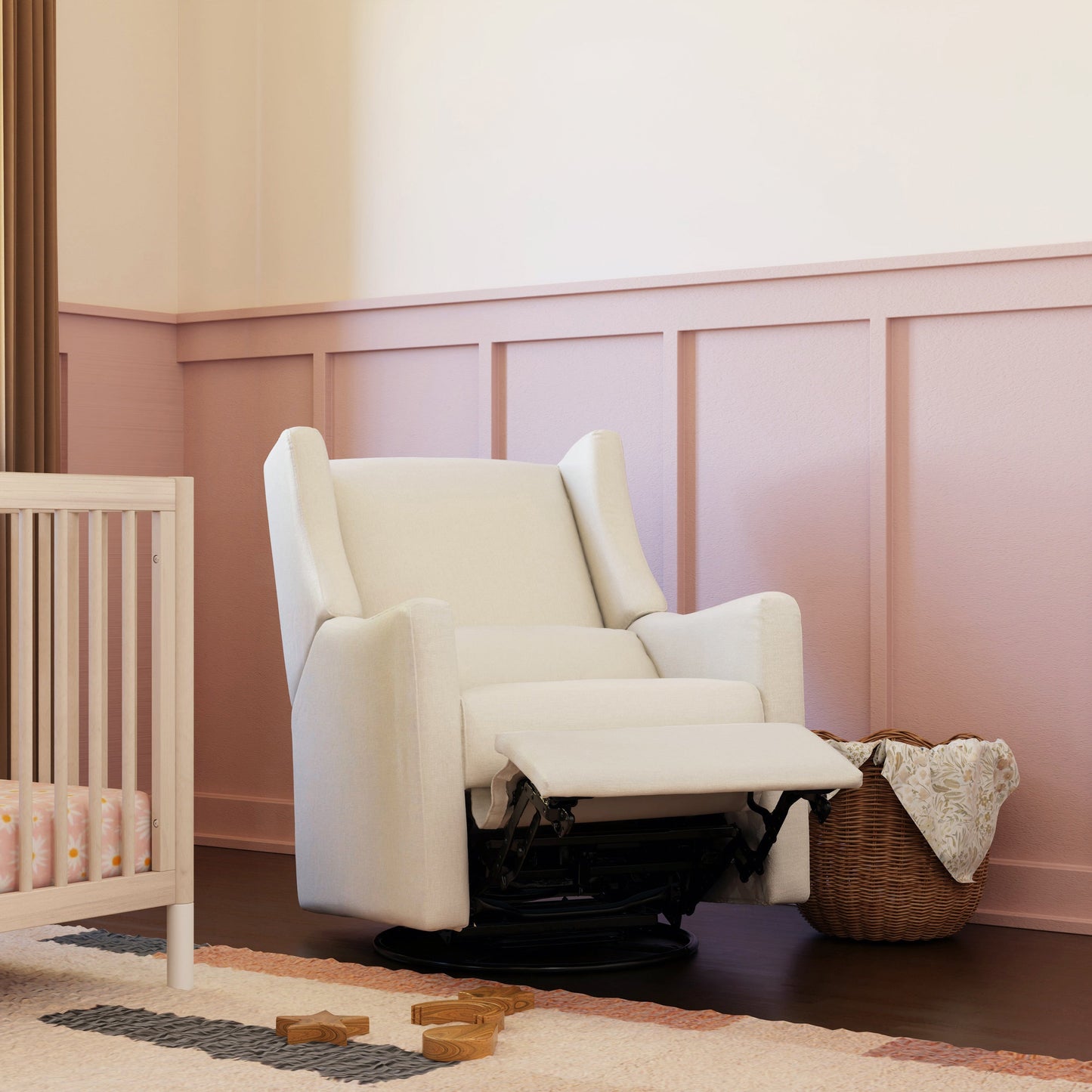 Babyletto Glider Performance Cream Eco-Weave Babyletto Kiwi Electronic Recliner and Swivel Glider with USB port