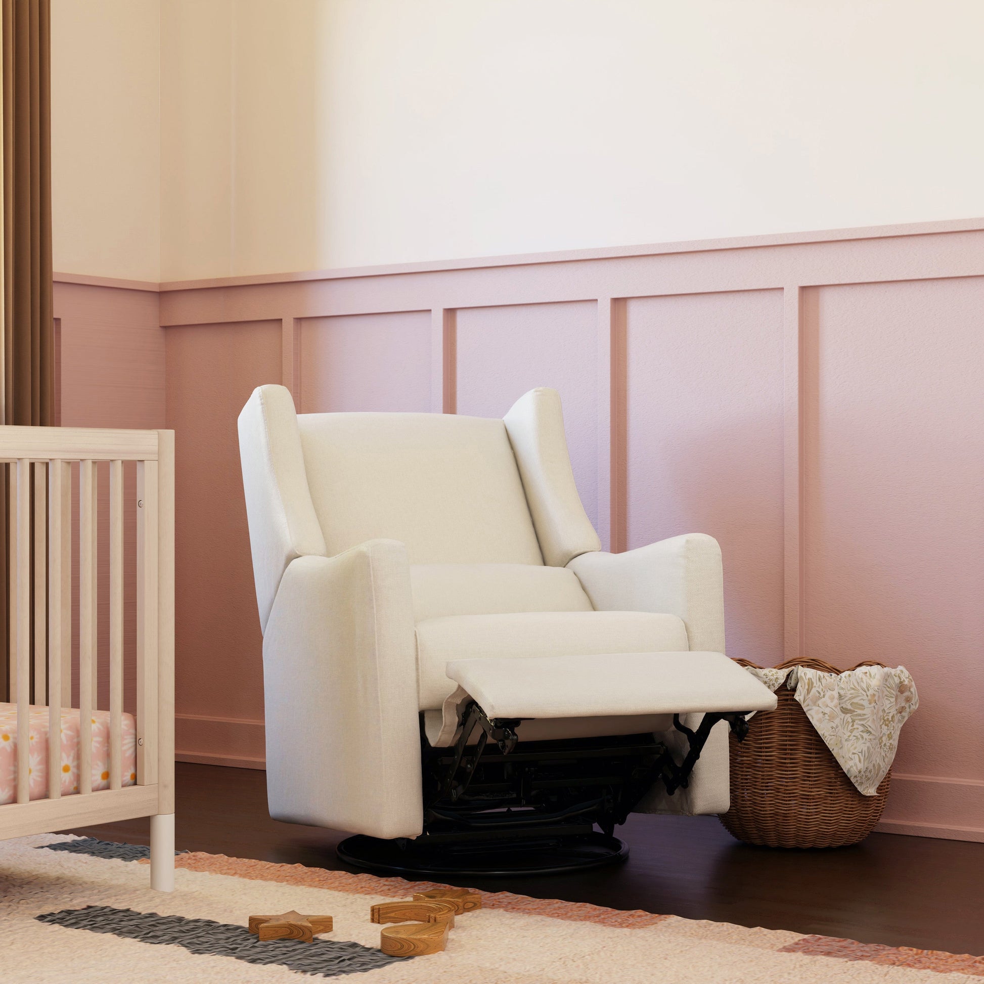 Babyletto Glider Performance Cream Eco-Weave Babyletto Kiwi Electronic Recliner and Swivel Glider with USB port