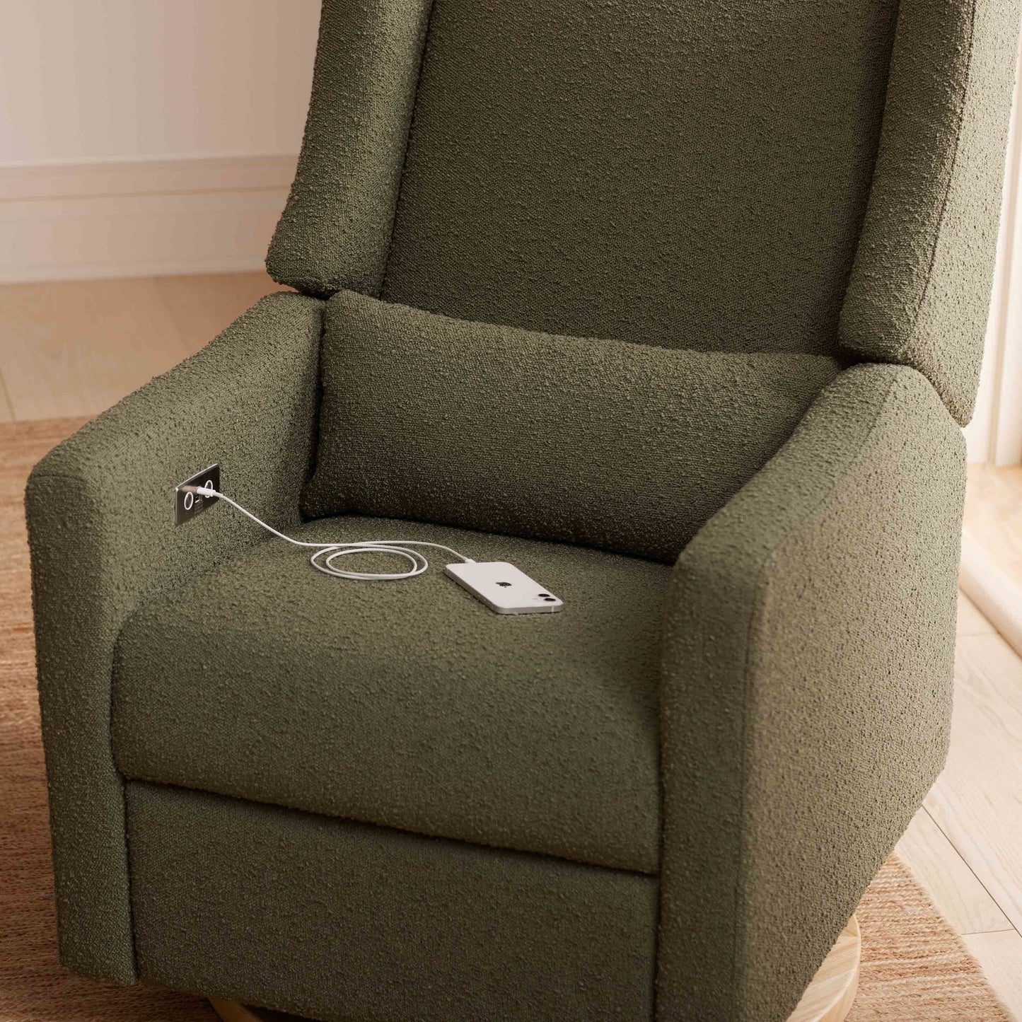 Babyletto Glider Performance Cream Eco-Weave Babyletto Kiwi Electronic Recliner and Swivel Glider with USB port