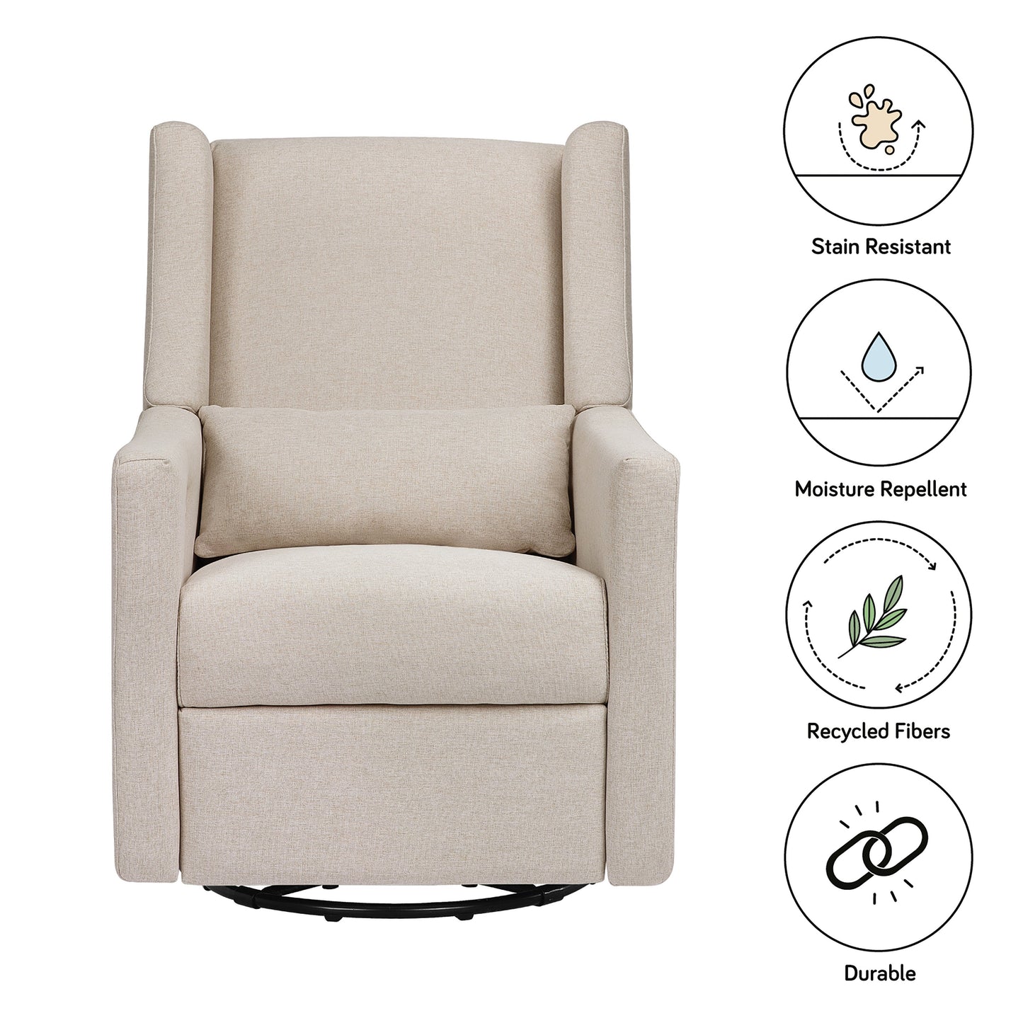 Babyletto Glider Performance Cream Eco-Weave Babyletto Kiwi Electronic Recliner and Swivel Glider with USB port