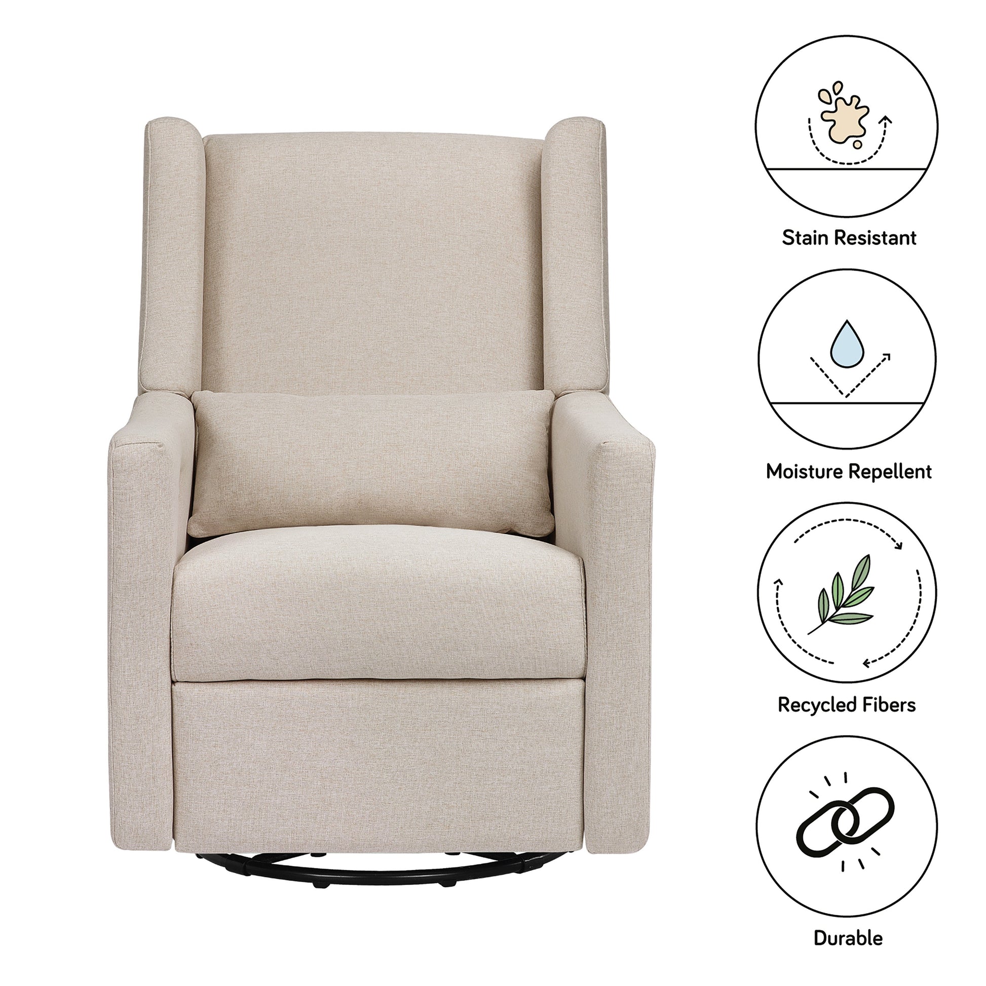 Babyletto Glider Performance Cream Eco-Weave Babyletto Kiwi Electronic Recliner and Swivel Glider with USB port