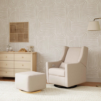 Babyletto Glider Performance Cream Eco-Weave Babyletto Kiwi Electronic Recliner and Swivel Glider with USB port