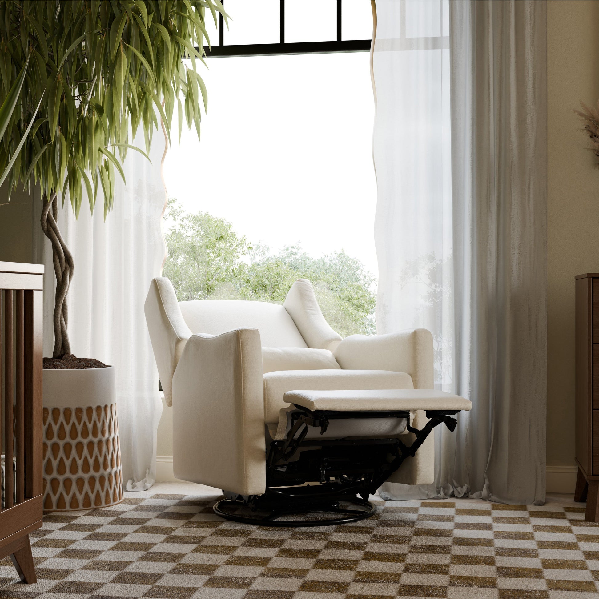 Babyletto Glider Performance Cream Eco-Weave Babyletto Kiwi Electronic Recliner and Swivel Glider with USB port