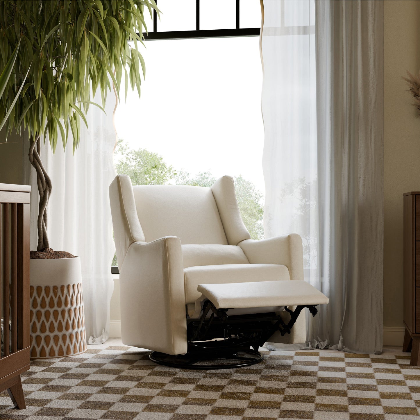 Babyletto Glider Performance Cream Eco-Weave Babyletto Kiwi Electronic Recliner and Swivel Glider with USB port