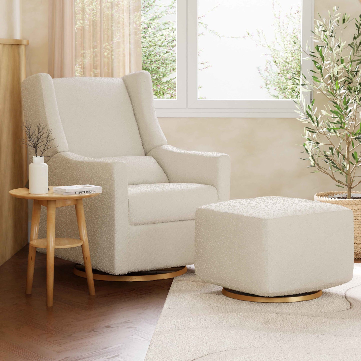 Babyletto Glider Performance Cream Eco-Weave Babyletto Kiwi Electronic Recliner and Swivel Glider with USB port