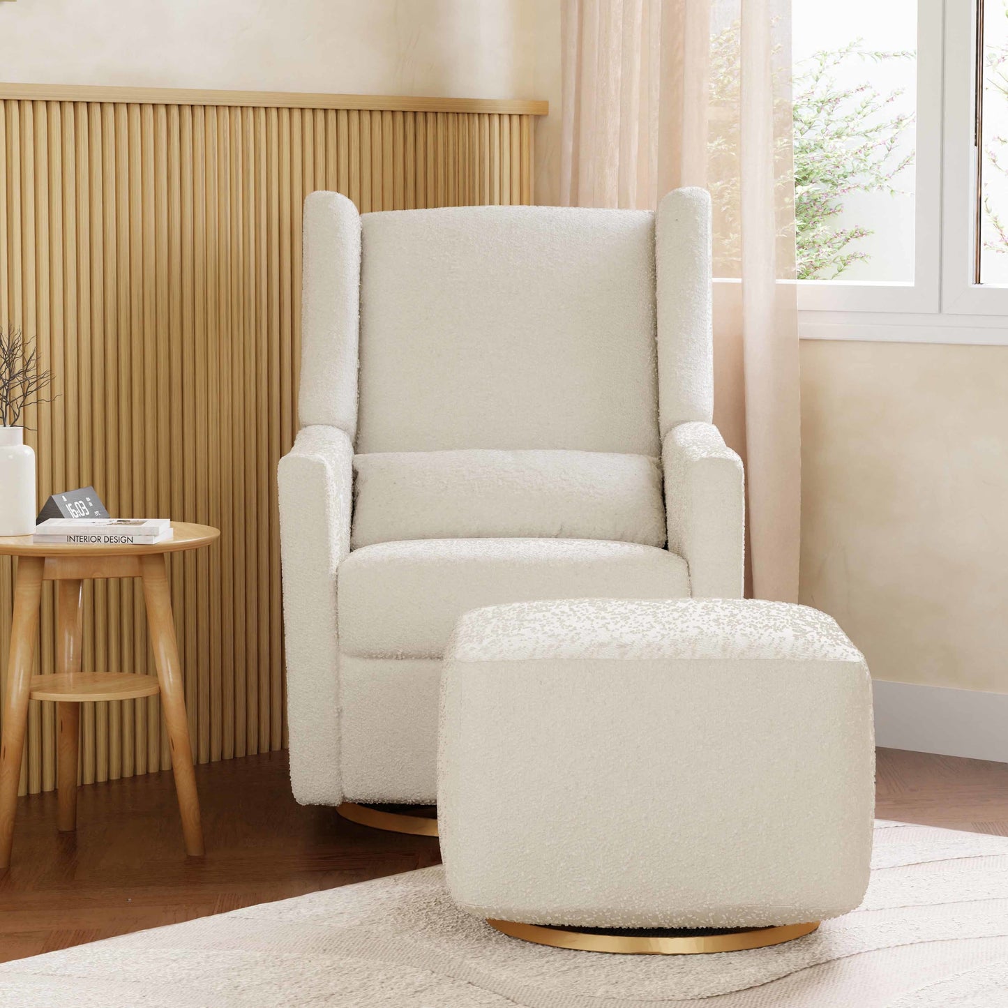 Babyletto Glider Performance Cream Eco-Weave Babyletto Kiwi Electronic Recliner and Swivel Glider with USB port