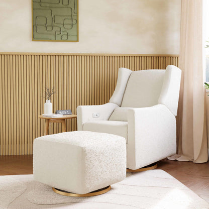 Babyletto Glider Performance Cream Eco-Weave Babyletto Kiwi Electronic Recliner and Swivel Glider with USB port