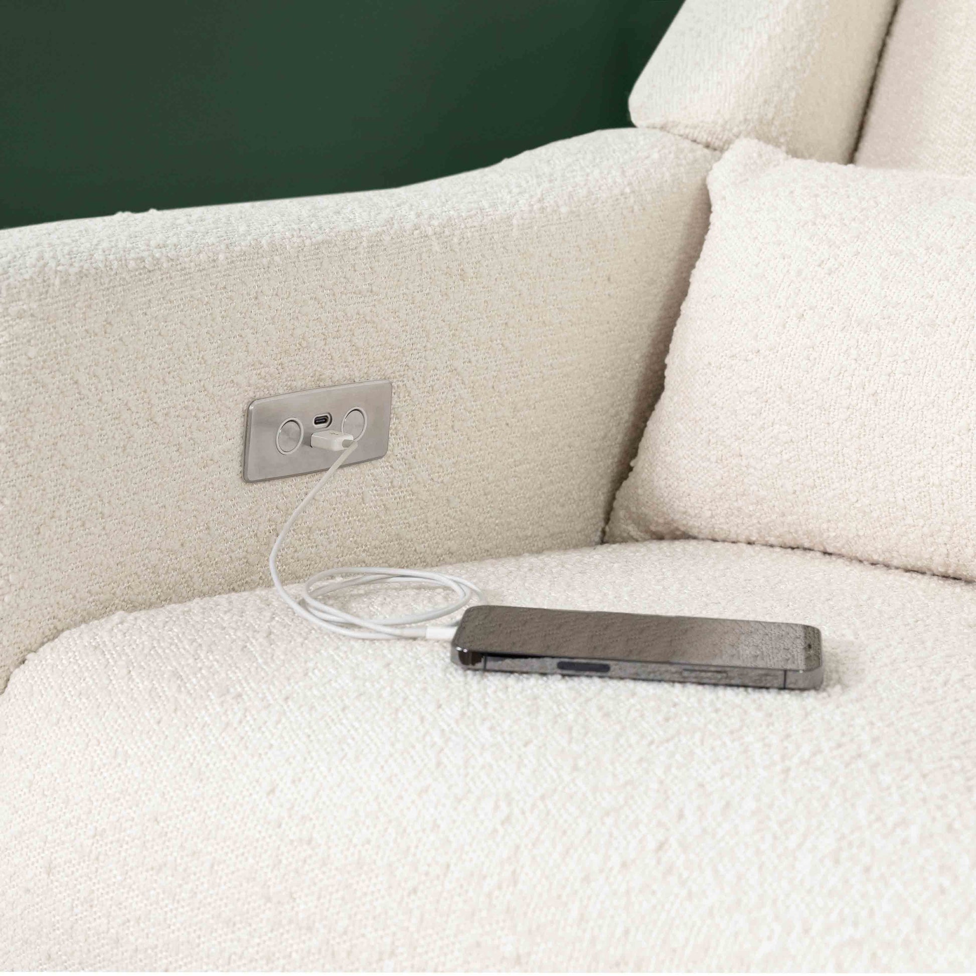 Babyletto Glider Performance Cream Eco-Weave Babyletto Kiwi Electronic Recliner and Swivel Glider with USB port