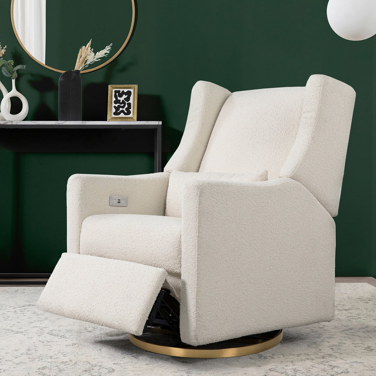 Babyletto Glider Performance Cream Eco-Weave Babyletto Kiwi Electronic Recliner and Swivel Glider with USB port