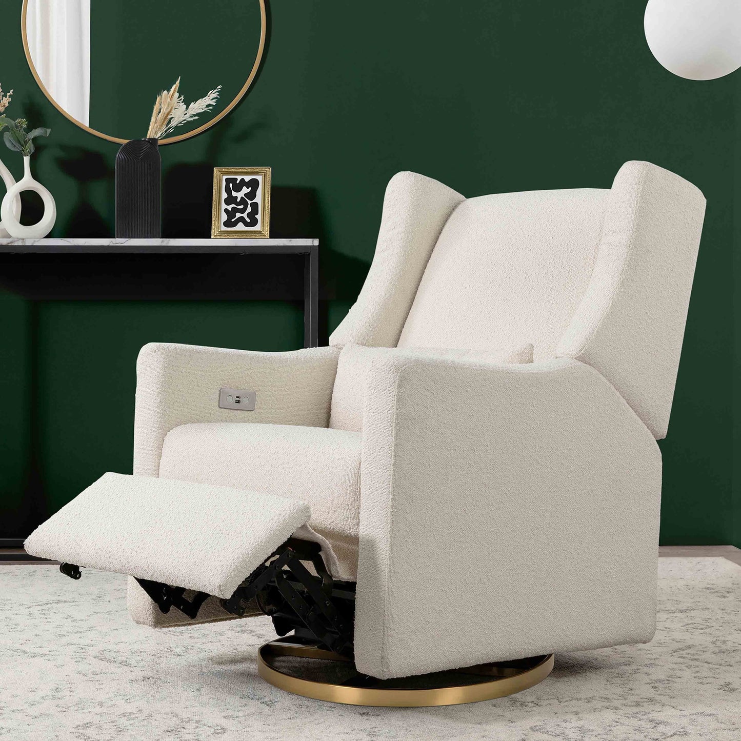 Babyletto Glider Performance Cream Eco-Weave Babyletto Kiwi Electronic Recliner and Swivel Glider with USB port
