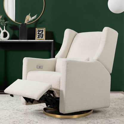 Babyletto Glider Performance Cream Eco-Weave Babyletto Kiwi Electronic Recliner and Swivel Glider with USB port