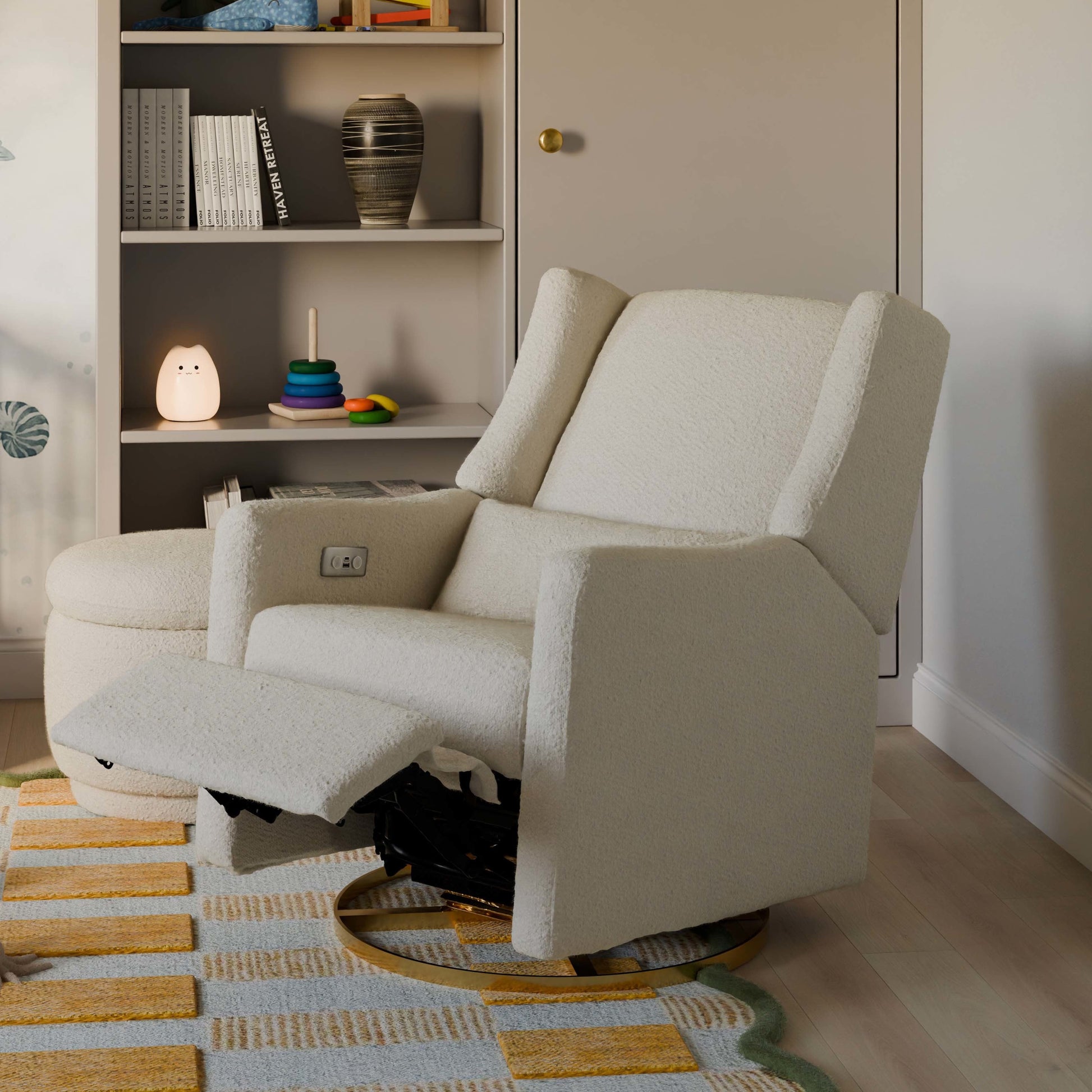 Babyletto Glider Performance Cream Eco-Weave Babyletto Kiwi Electronic Recliner and Swivel Glider with USB port