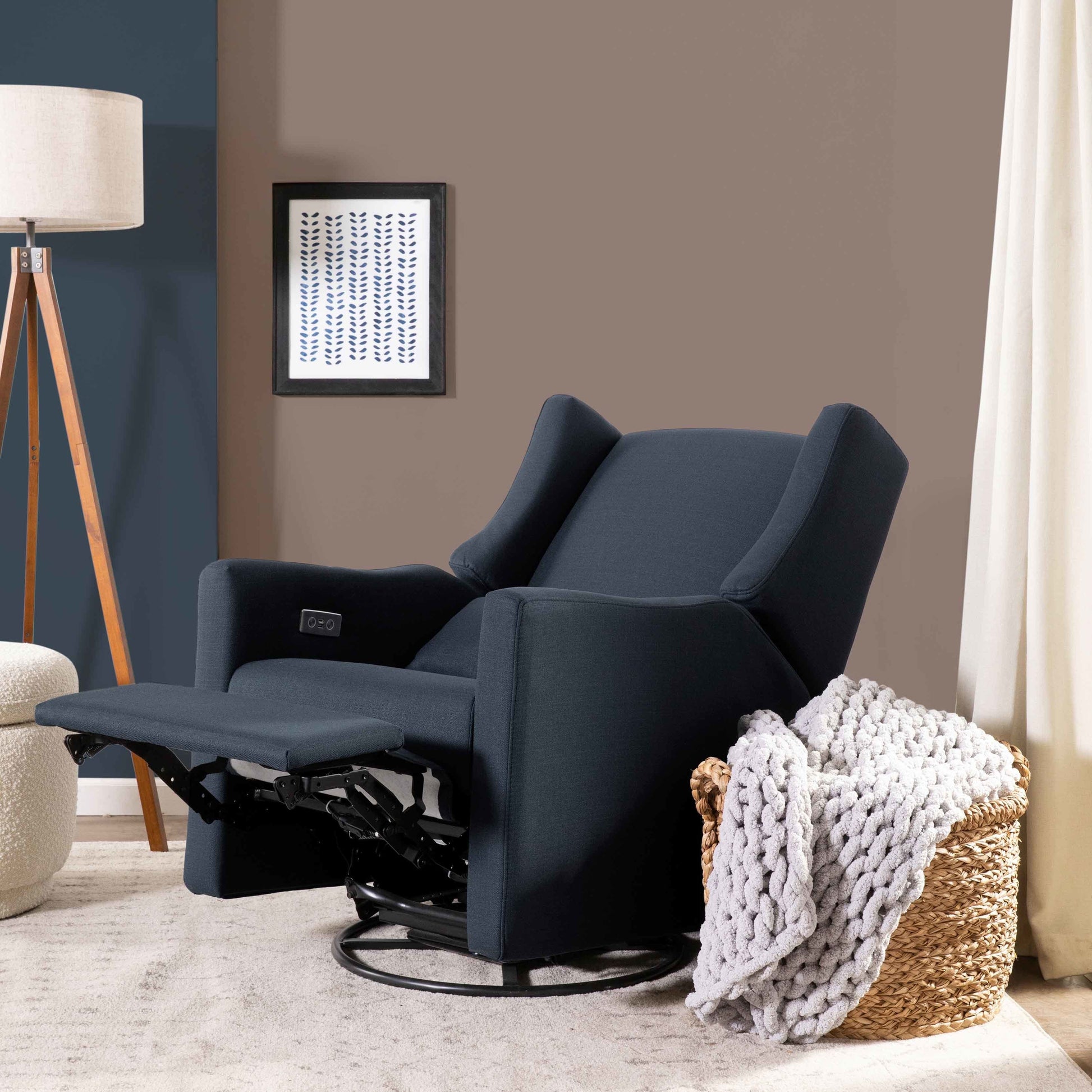 Babyletto Glider Performance Cream Eco-Weave Babyletto Kiwi Electronic Recliner and Swivel Glider with USB port