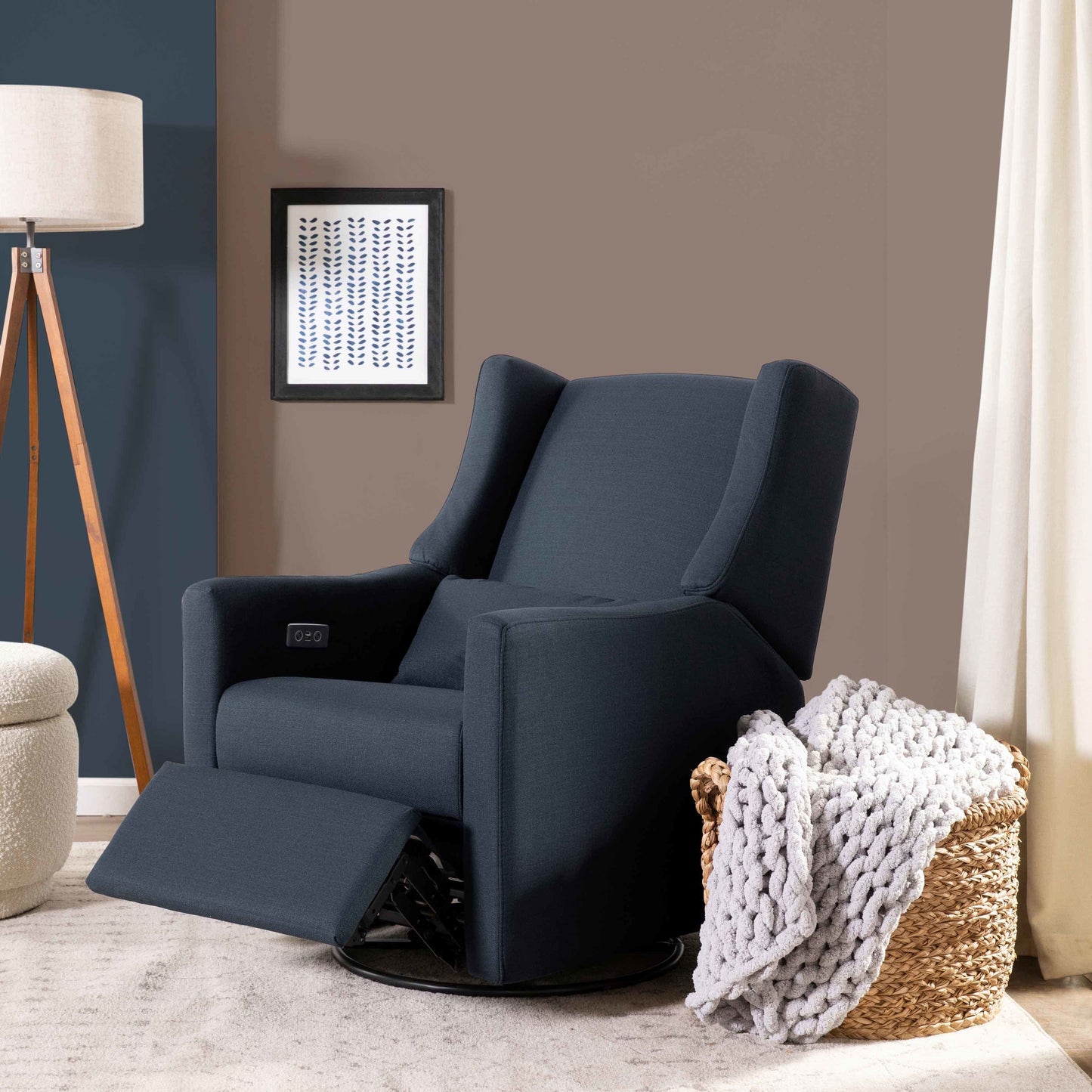 Babyletto Glider Performance Cream Eco-Weave Babyletto Kiwi Electronic Recliner and Swivel Glider with USB port