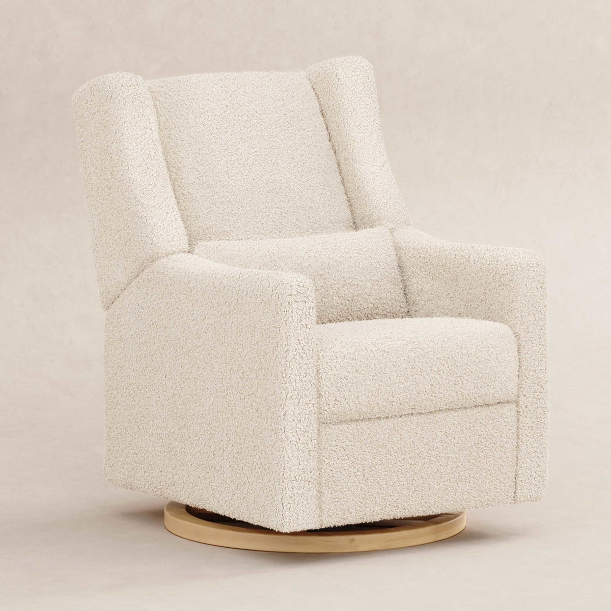 Babyletto Glider Almond Teddy Loop with Light Wood Base Babyletto Kiwi Electronic Recliner and Swivel Glider with USB port