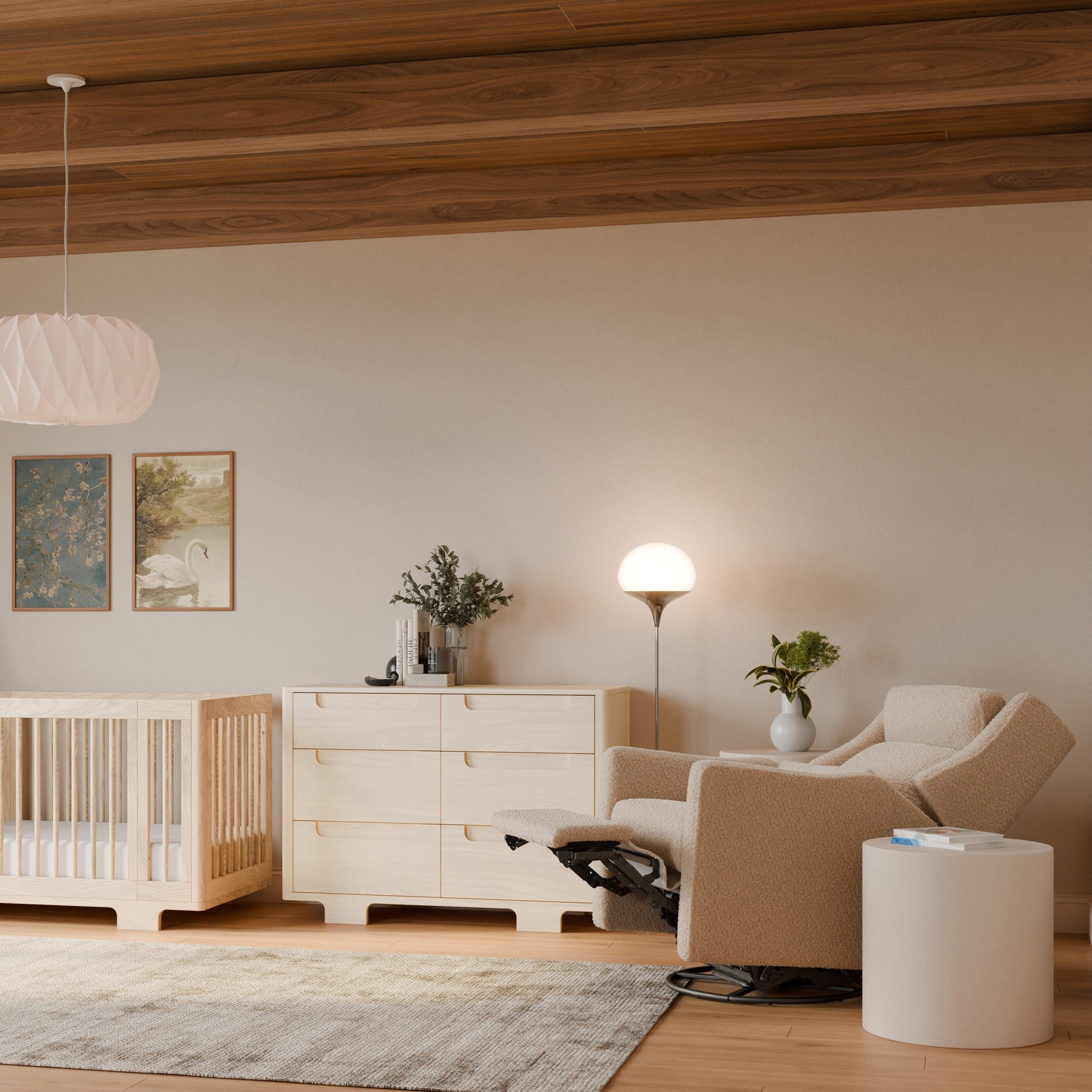 Babyletto Gliders & Rockers Performance Cream Eco-Weave Babyletto Kiwi Plus Power Recliner and Swivel Glider with Power Adjustable Headrest and USB Port