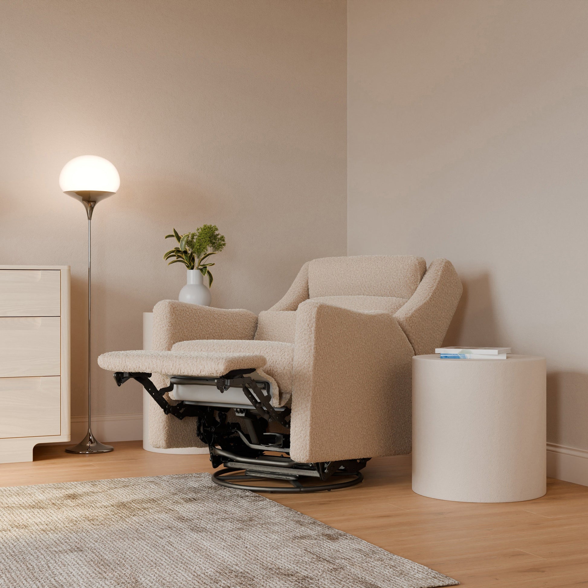 Babyletto Gliders & Rockers Performance Cream Eco-Weave Babyletto Kiwi Plus Power Recliner and Swivel Glider with Power Adjustable Headrest and USB Port