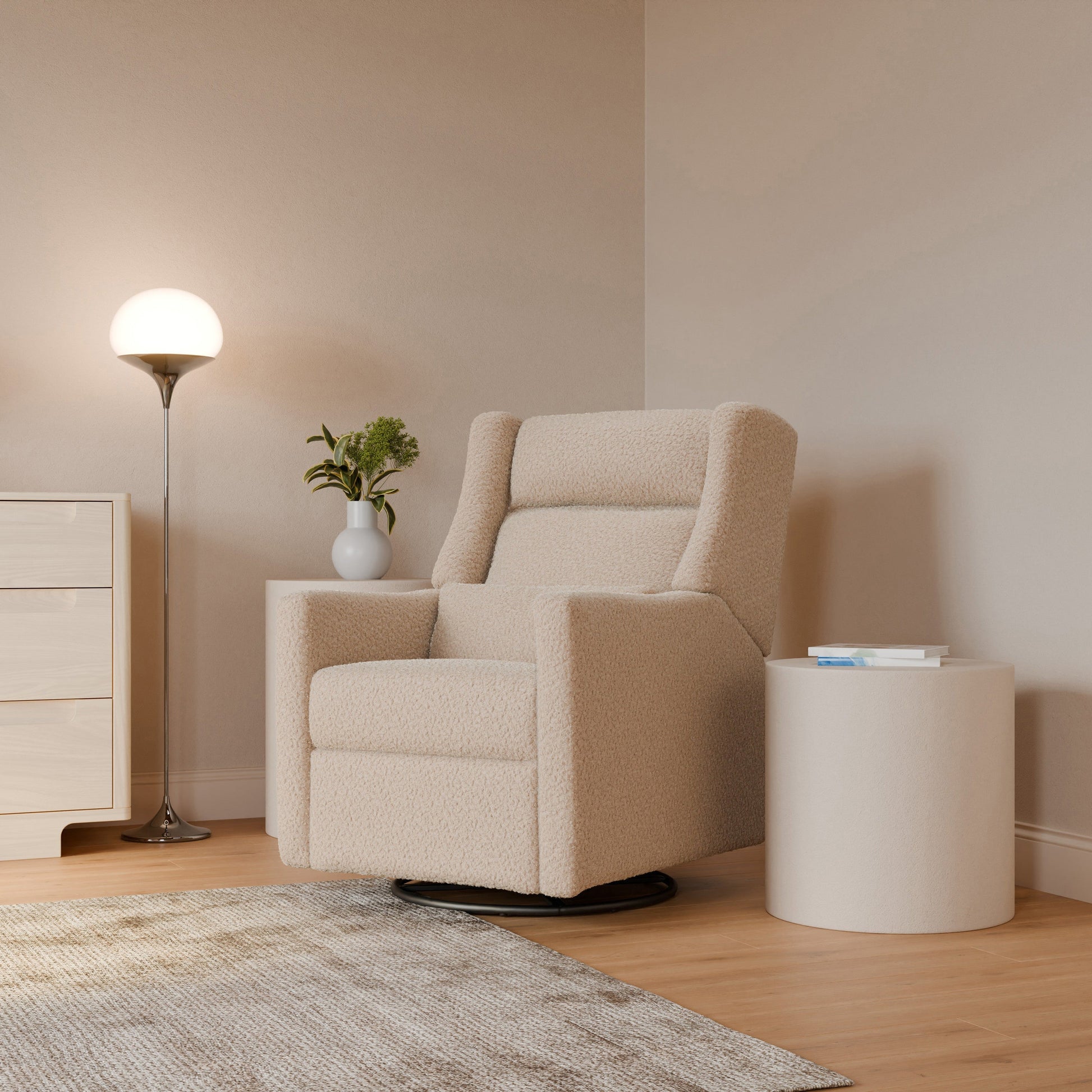 Babyletto Gliders & Rockers Performance Cream Eco-Weave Babyletto Kiwi Plus Power Recliner and Swivel Glider with Power Adjustable Headrest and USB Port