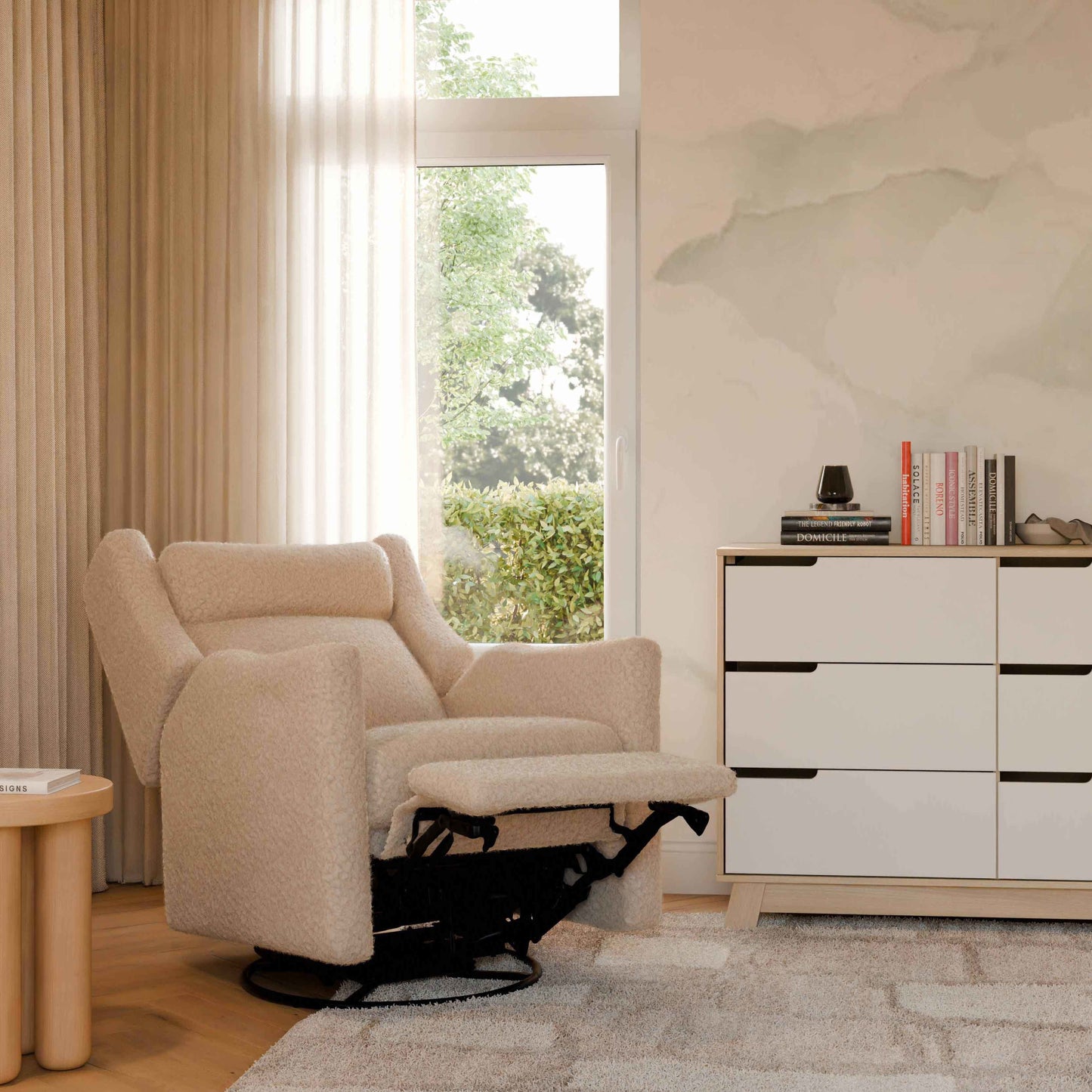 Babyletto Gliders & Rockers Performance Cream Eco-Weave Babyletto Kiwi Plus Power Recliner and Swivel Glider with Power Adjustable Headrest and USB Port