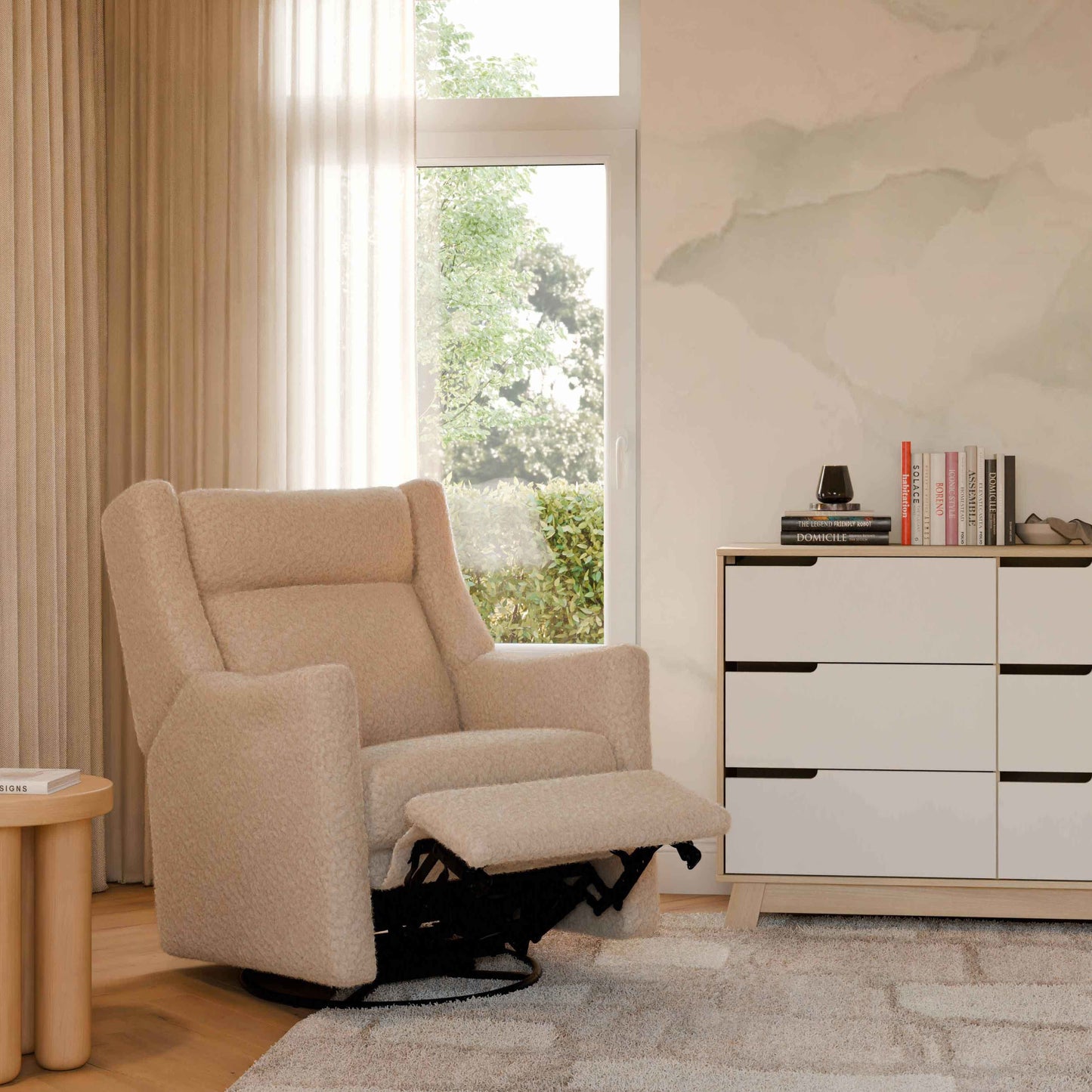 Babyletto Gliders & Rockers Performance Cream Eco-Weave Babyletto Kiwi Plus Power Recliner and Swivel Glider with Power Adjustable Headrest and USB Port