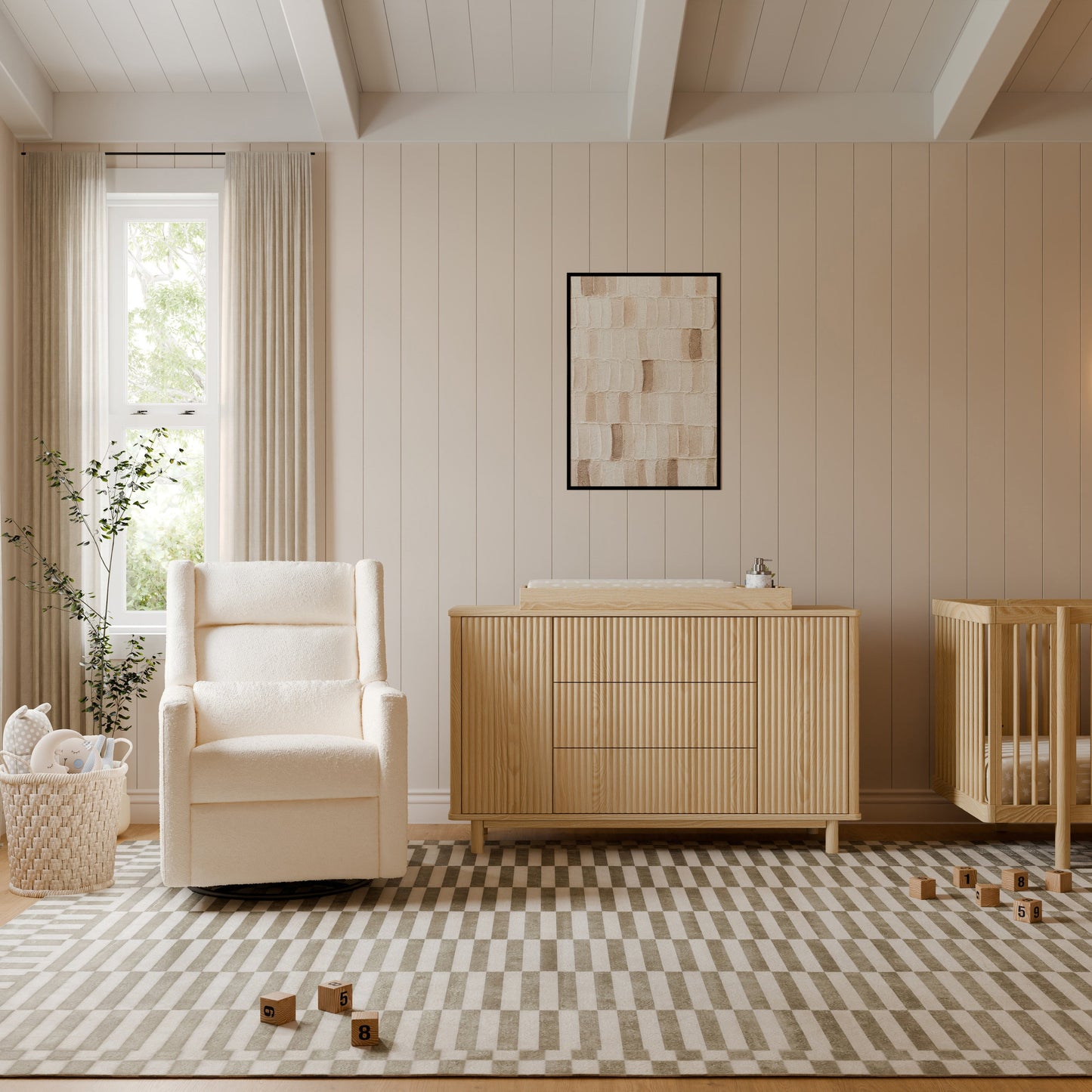 Babyletto Gliders & Rockers Performance Cream Eco-Weave Babyletto Kiwi Plus Power Recliner and Swivel Glider with Power Adjustable Headrest and USB Port