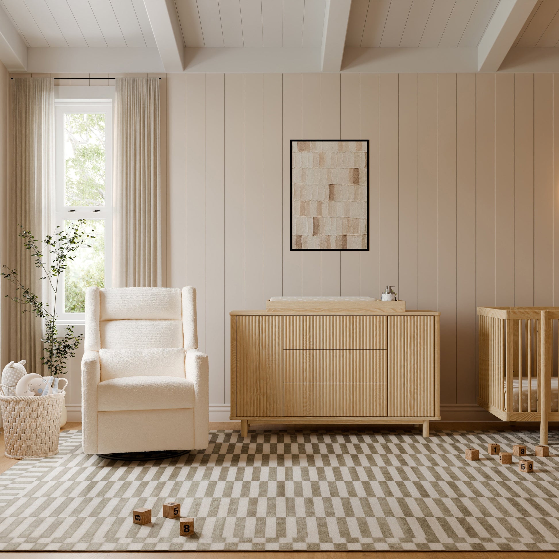 Babyletto Gliders & Rockers Performance Cream Eco-Weave Babyletto Kiwi Plus Power Recliner and Swivel Glider with Power Adjustable Headrest and USB Port