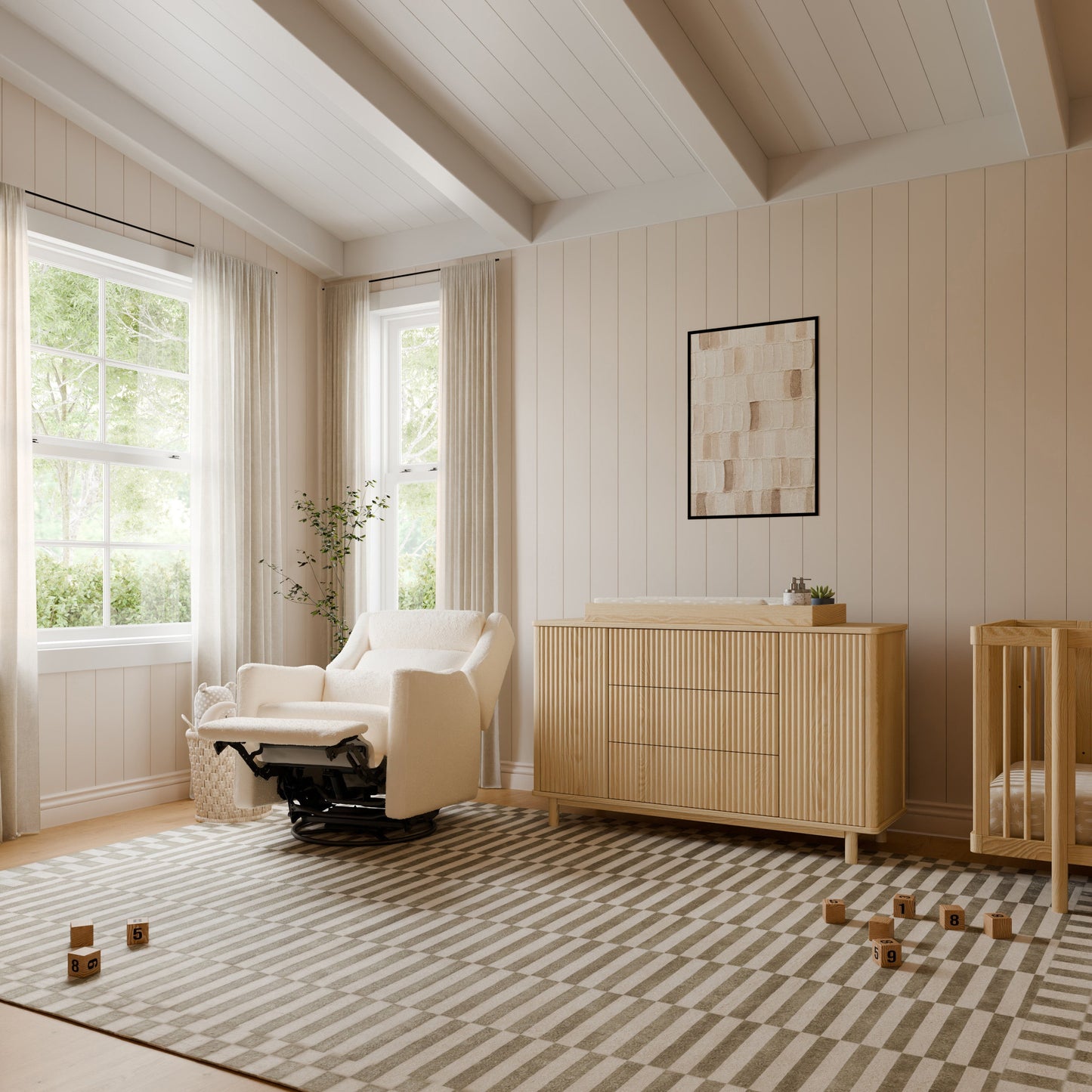 Babyletto Gliders & Rockers Performance Cream Eco-Weave Babyletto Kiwi Plus Power Recliner and Swivel Glider with Power Adjustable Headrest and USB Port