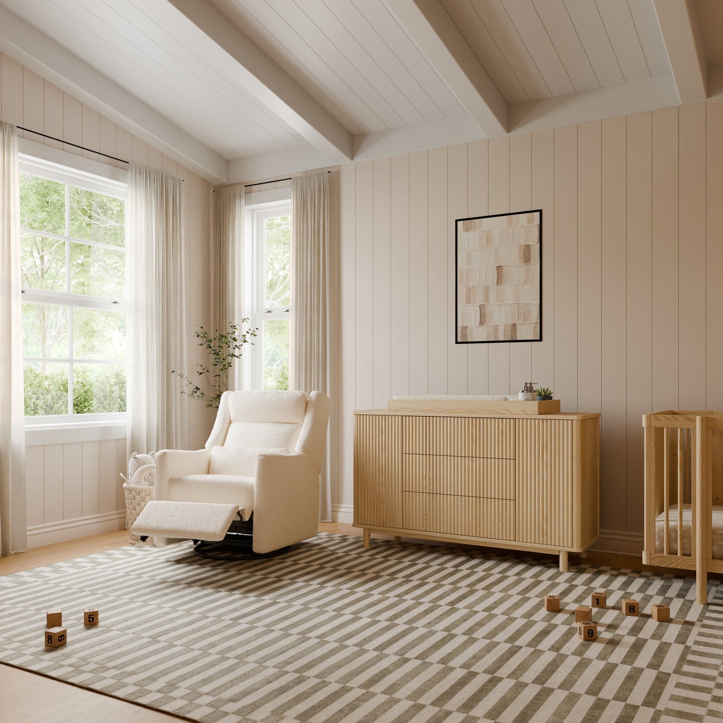 Babyletto Gliders & Rockers Performance Cream Eco-Weave Babyletto Kiwi Plus Power Recliner and Swivel Glider with Power Adjustable Headrest and USB Port