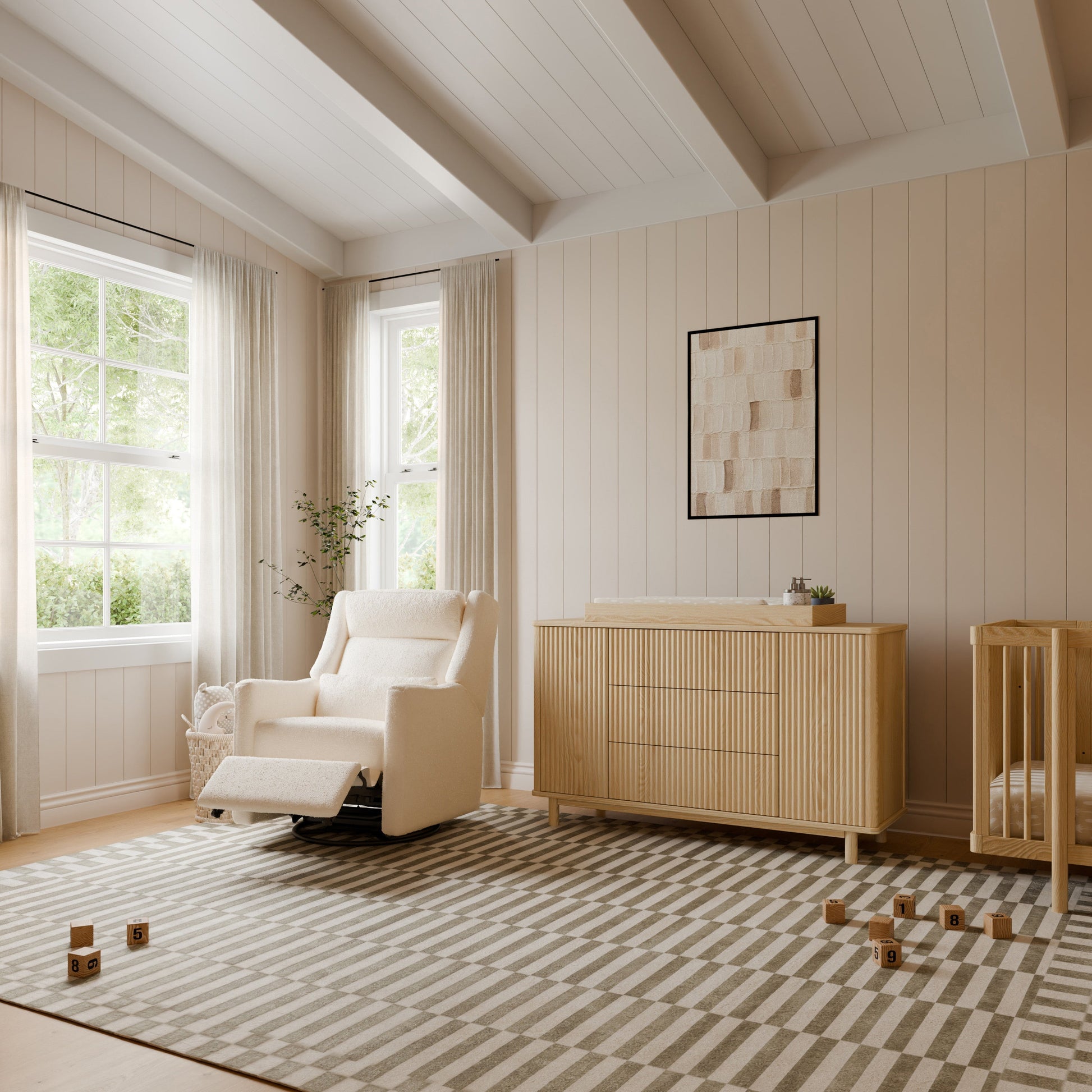 Babyletto Gliders & Rockers Performance Cream Eco-Weave Babyletto Kiwi Plus Power Recliner and Swivel Glider with Power Adjustable Headrest and USB Port