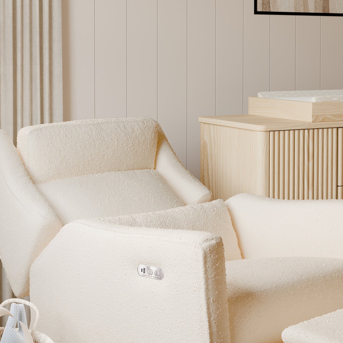 Babyletto Gliders & Rockers Performance Cream Eco-Weave Babyletto Kiwi Plus Power Recliner and Swivel Glider with Power Adjustable Headrest and USB Port