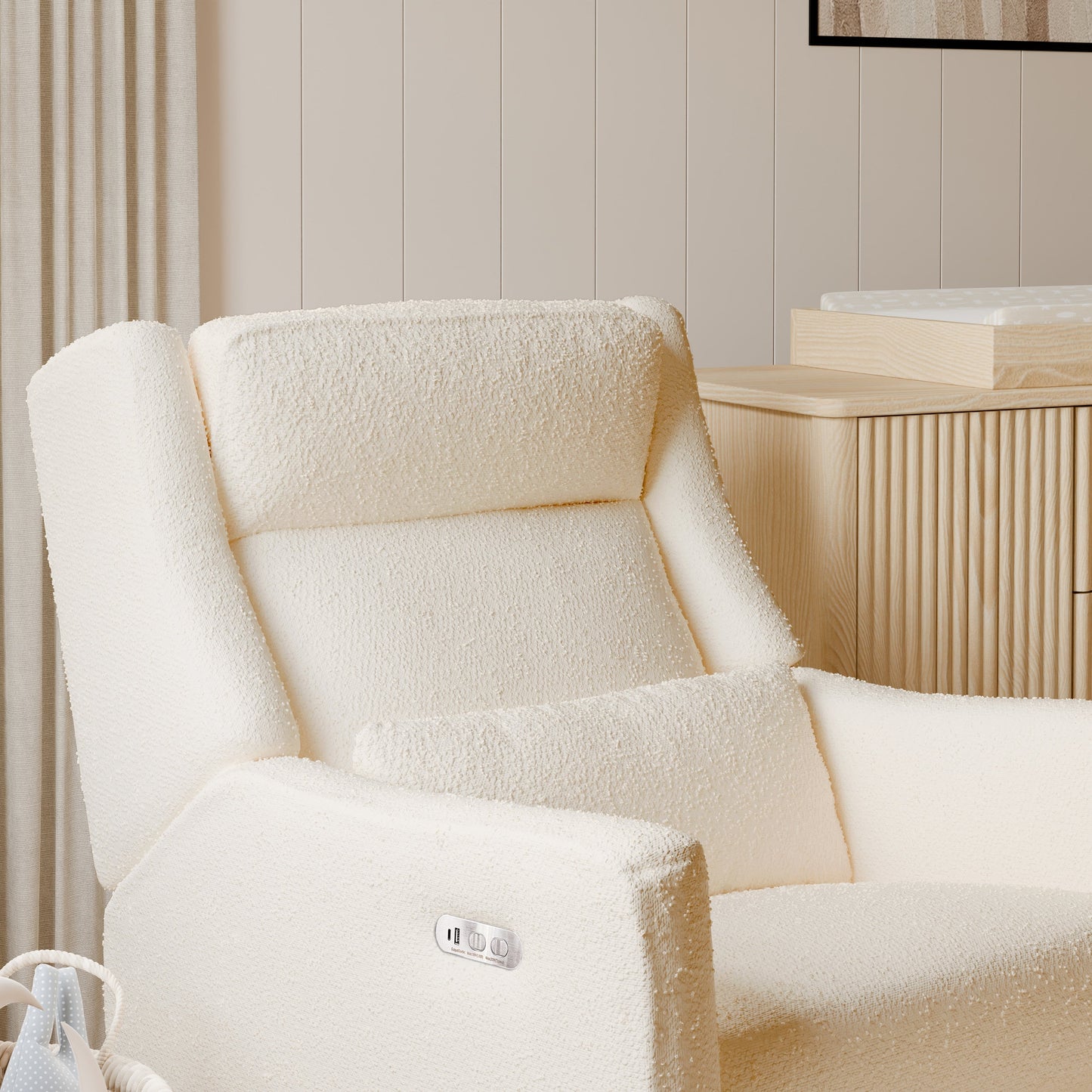 Babyletto Gliders & Rockers Performance Cream Eco-Weave Babyletto Kiwi Plus Power Recliner and Swivel Glider with Power Adjustable Headrest and USB Port