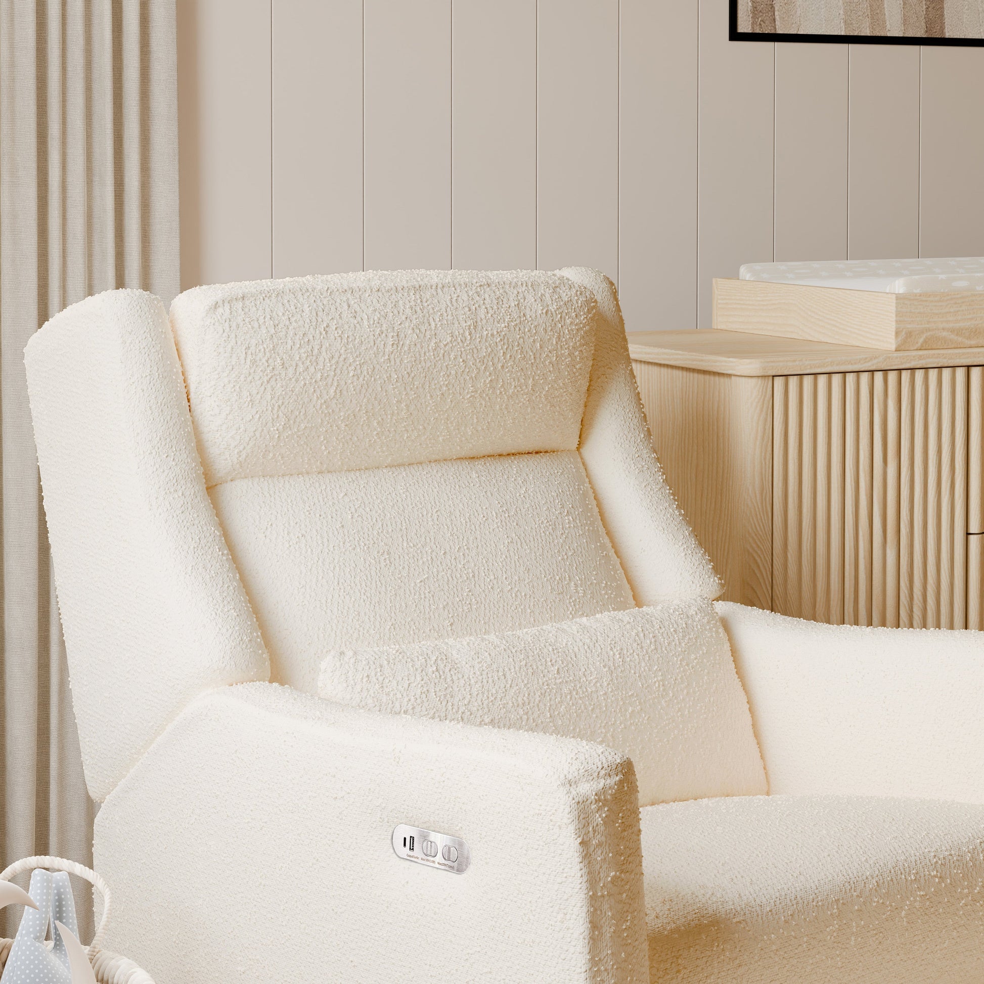 Babyletto Gliders & Rockers Performance Cream Eco-Weave Babyletto Kiwi Plus Power Recliner and Swivel Glider with Power Adjustable Headrest and USB Port