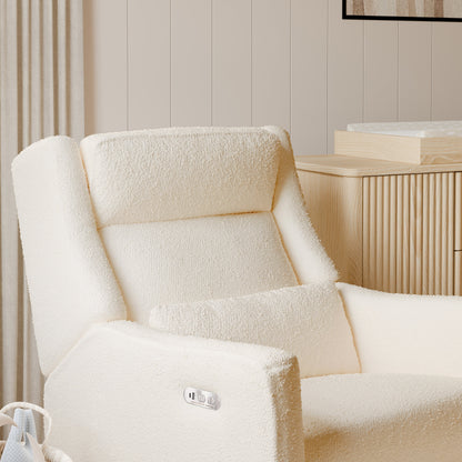 Babyletto Gliders & Rockers Performance Cream Eco-Weave Babyletto Kiwi Plus Power Recliner and Swivel Glider with Power Adjustable Headrest and USB Port