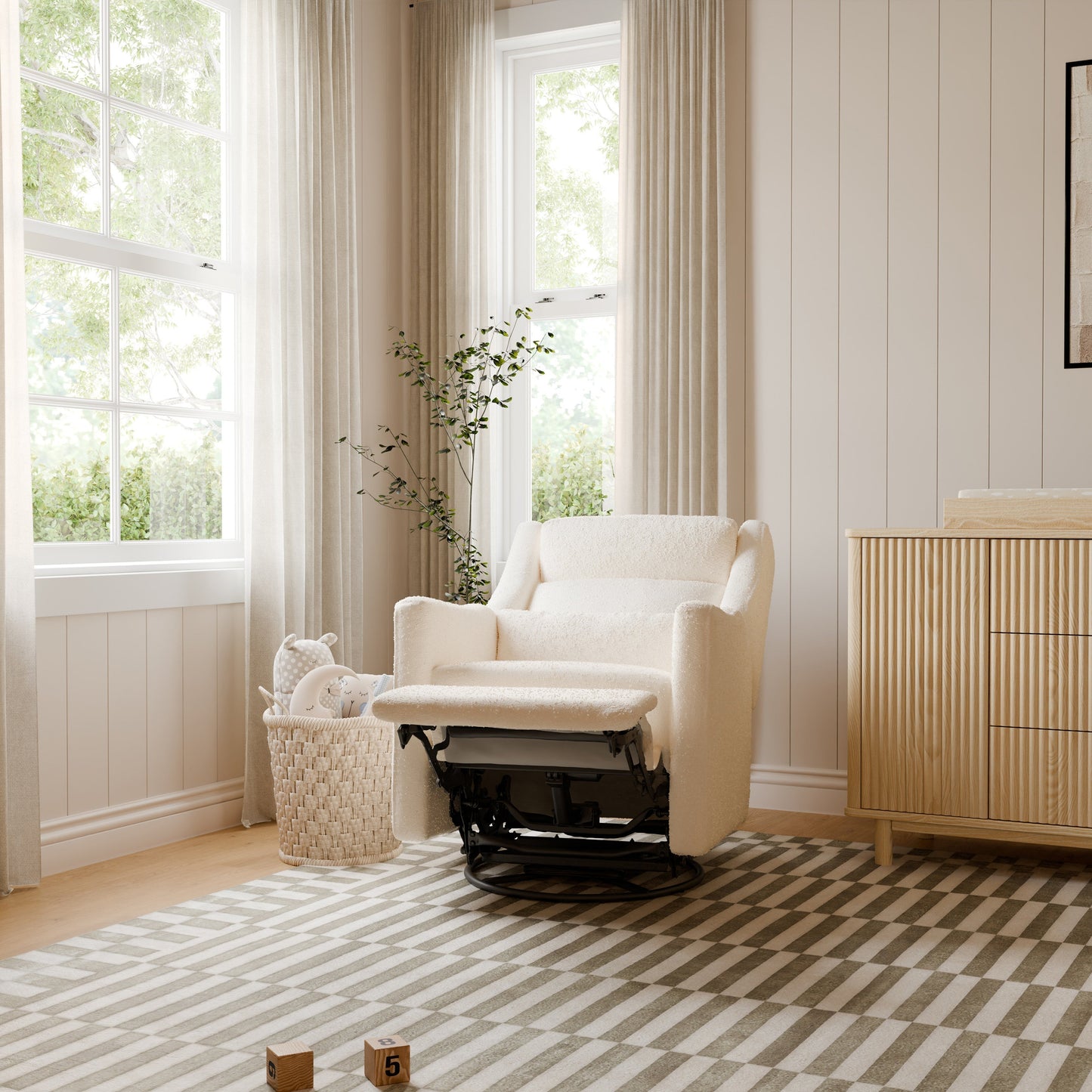 Babyletto Gliders & Rockers Performance Cream Eco-Weave Babyletto Kiwi Plus Power Recliner and Swivel Glider with Power Adjustable Headrest and USB Port