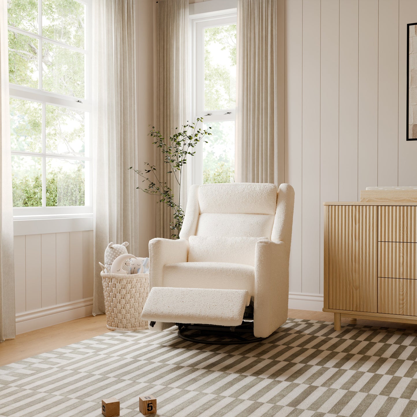 Babyletto Gliders & Rockers Performance Cream Eco-Weave Babyletto Kiwi Plus Power Recliner and Swivel Glider with Power Adjustable Headrest and USB Port