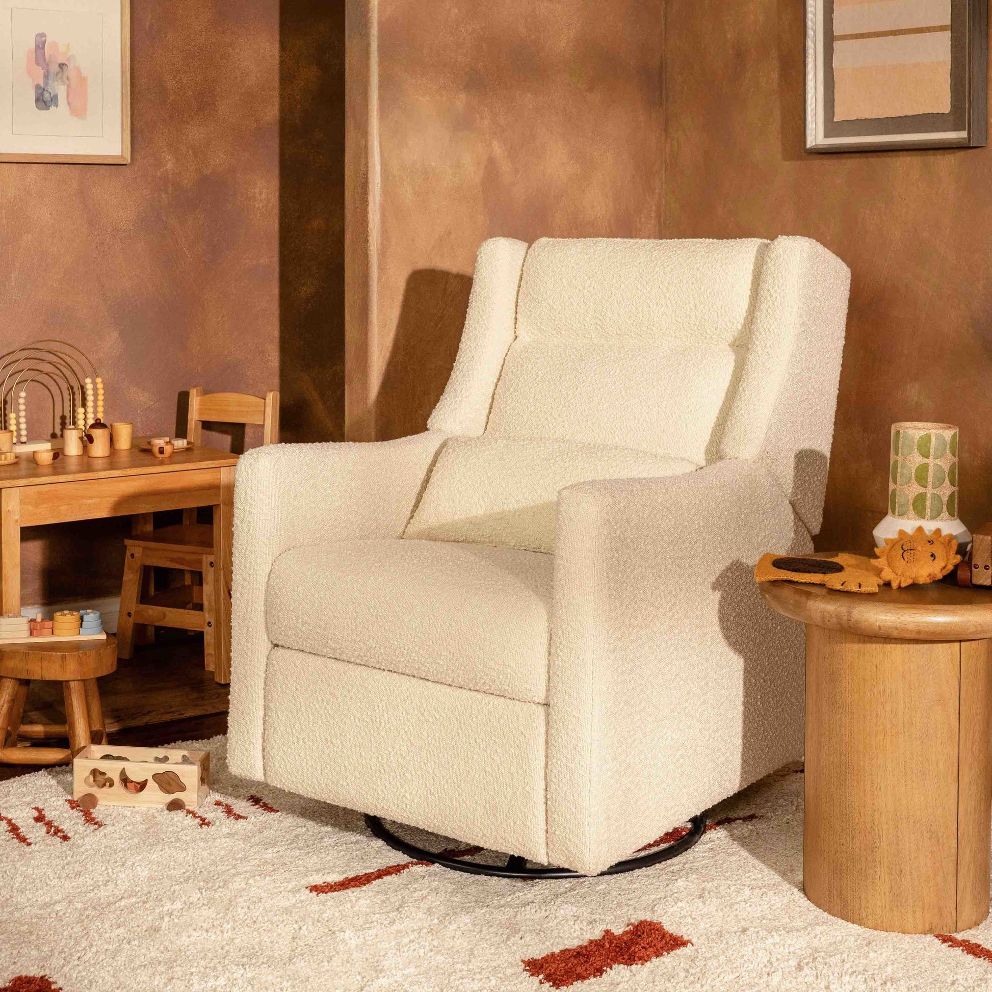 Babyletto Gliders & Rockers Performance Cream Eco-Weave Babyletto Kiwi Plus Power Recliner and Swivel Glider with Power Adjustable Headrest and USB Port
