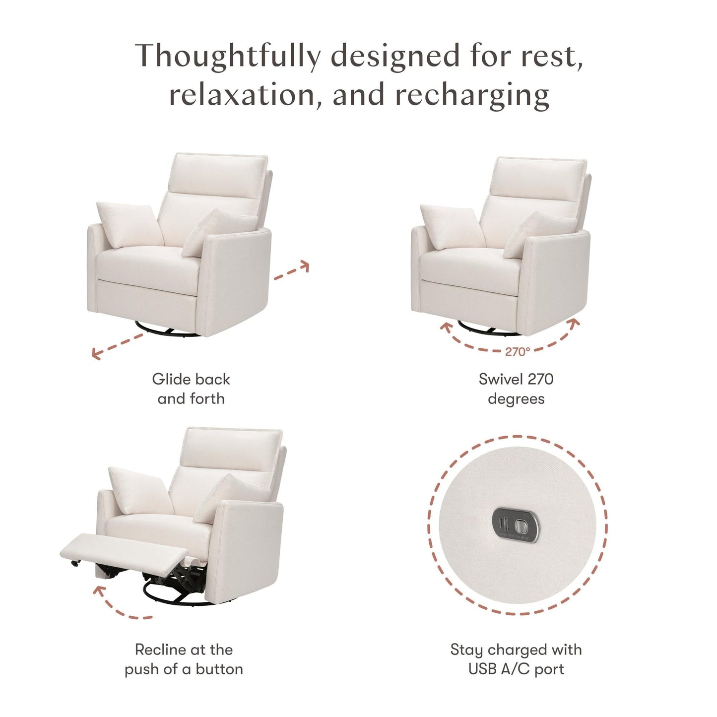 BabylettoBabyletto Nori Extra Wide Electronic Recliner & Swivel Glider with USB portBabysupermarket