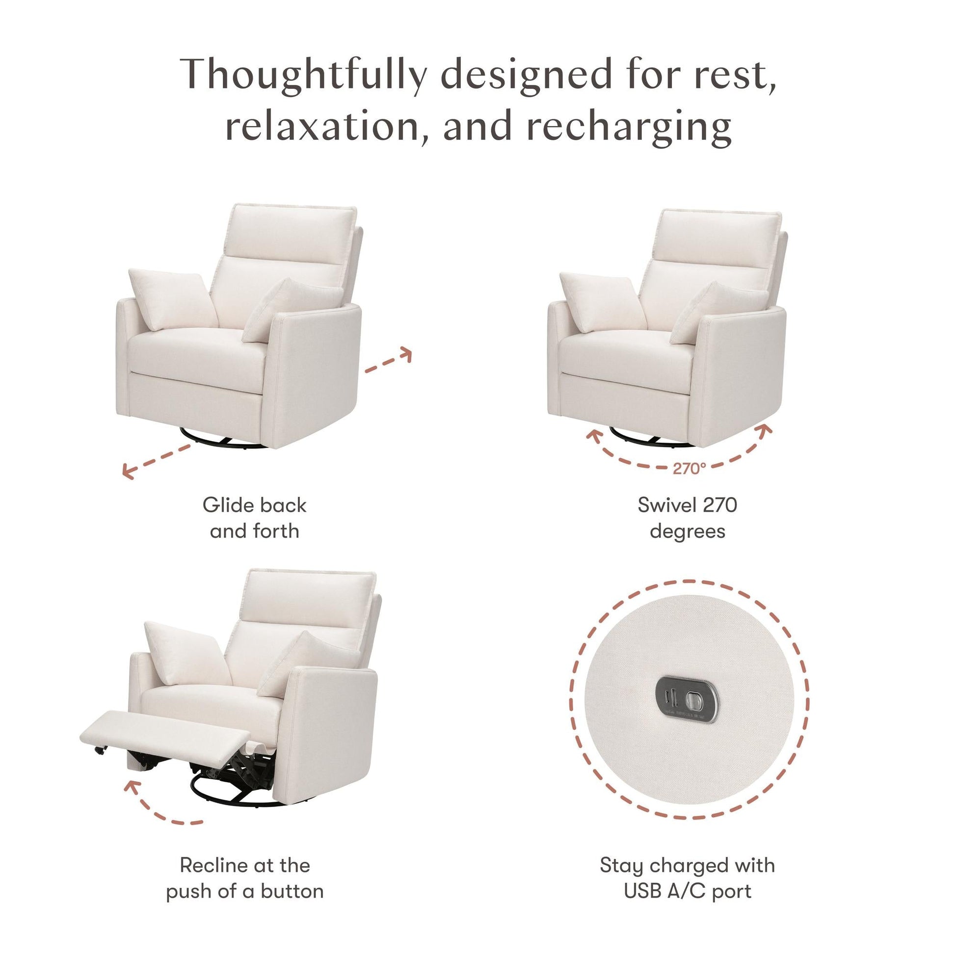 BabylettoBabyletto Nori Extra Wide Electronic Recliner & Swivel Glider with USB portBabysupermarket